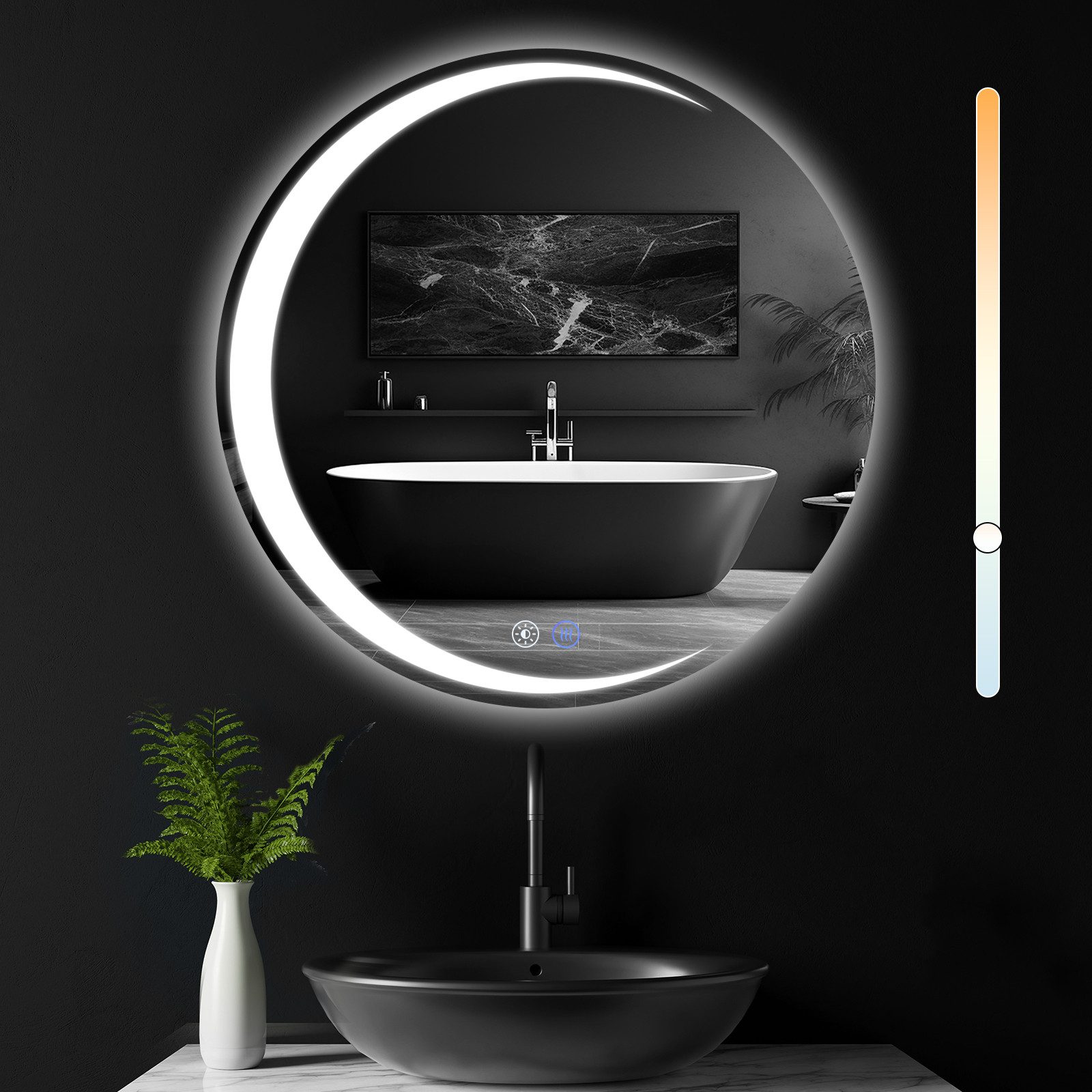 Badspiegel mit Beleuchtung Modern Rund IP44 Wandspiegel Dimmbar für Badezimmer
