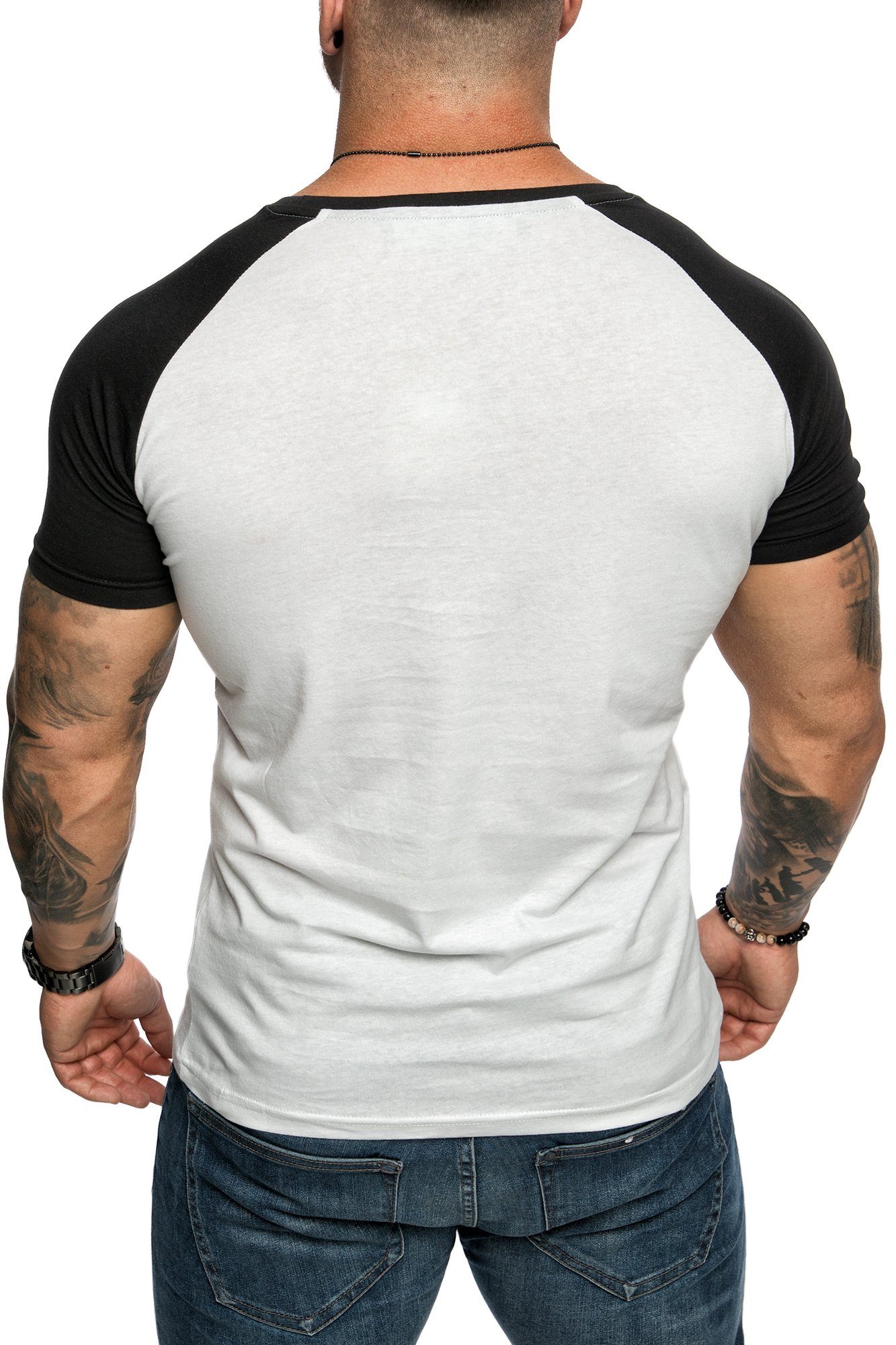 Herren SALEM Basic Rundhalsausschnitt Raglan Raglan Basic T-Shirt Weiß/Schwarz Shirt Rundhalsausschnitt mit mit T-Shirt Amaci&Sons