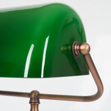 hofstein Schreibtischlampe »Cornolatino« Retro Tischlampe aus Metall in Bronzefarben, ohne Leuchtmittel, Leuchtenschirm aus Glas in Grün, 1xE27, Tischleuchte,An-/Ausschalter