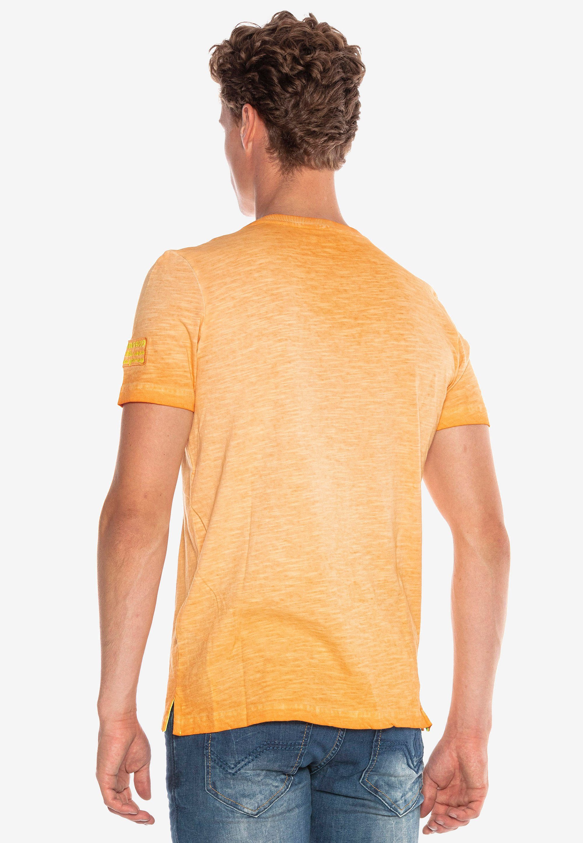 & mit Logo-Patch T-Shirt orange Baxx kleinem Cipo