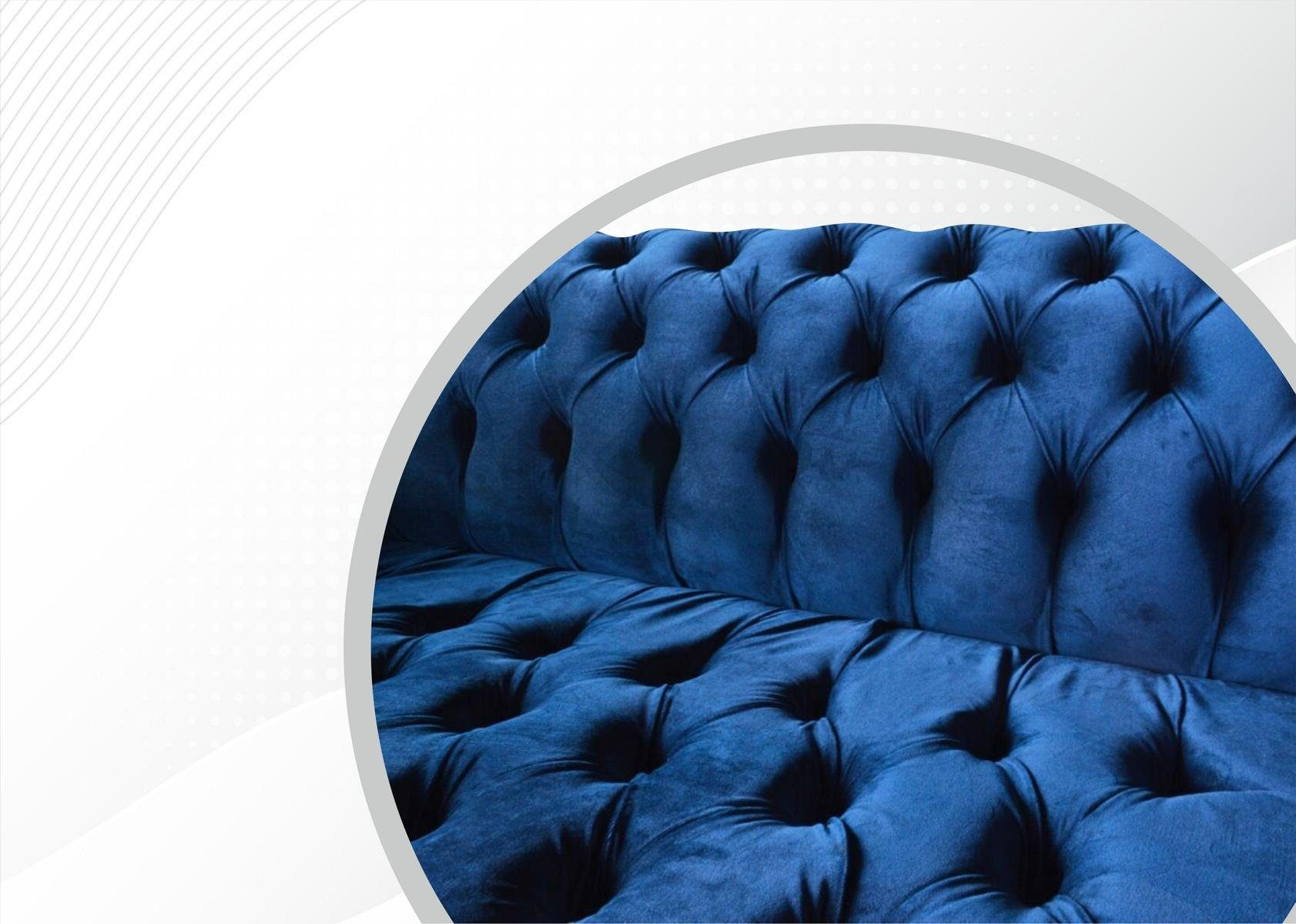 JVmoebel Chesterfield-Sofa Blauer in Möbel Dreisitzer Chesterfield Design Made Samt, Europe Neu