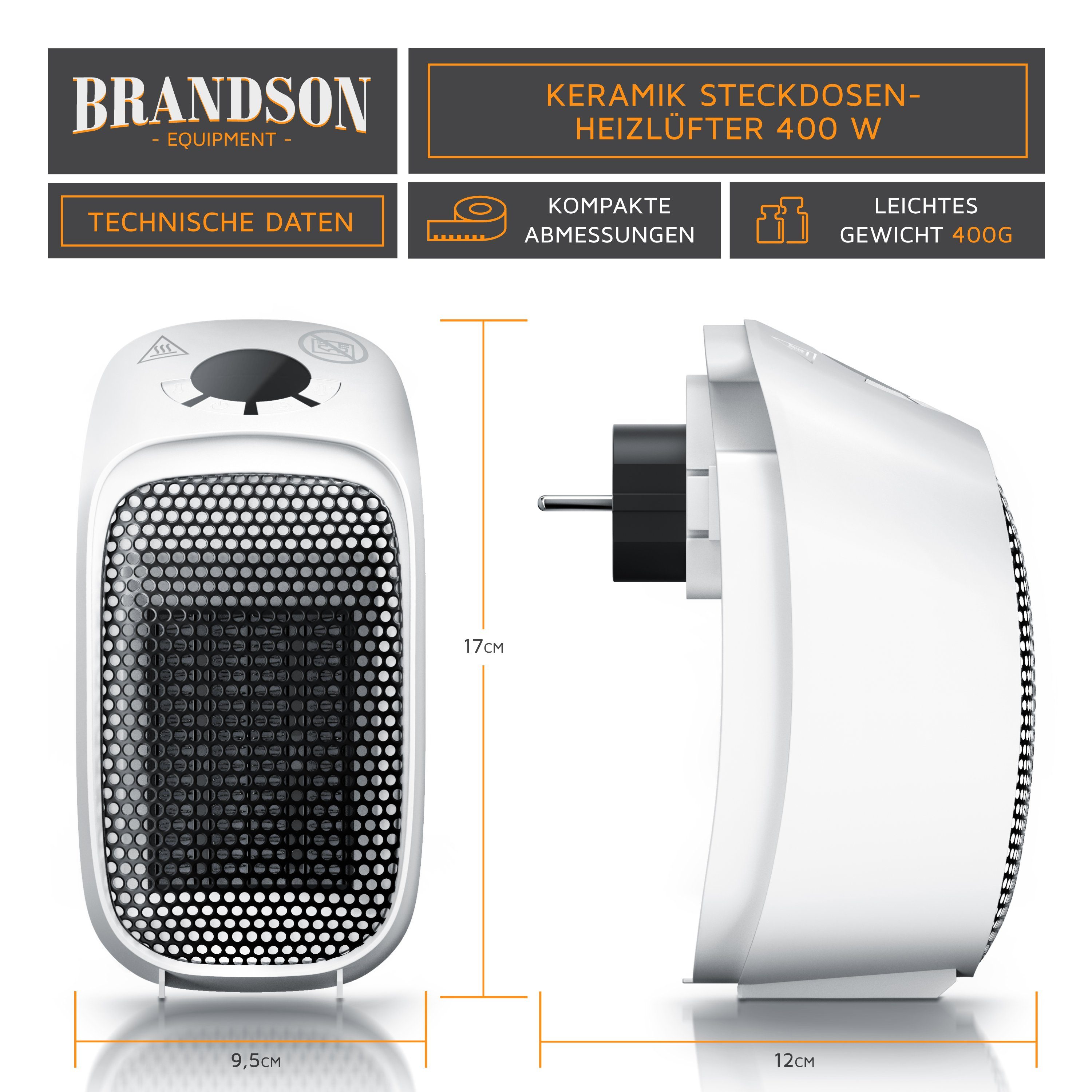 Brandson Keramikheizlüfter Steckdosen Mini Heizlüfter, Mini Keramikheizgerät, Temperaturregelung, 400 W, Timer & Überhitzungsschutz, für Bad und Schlafzimmer ge – Bild 4 von 5