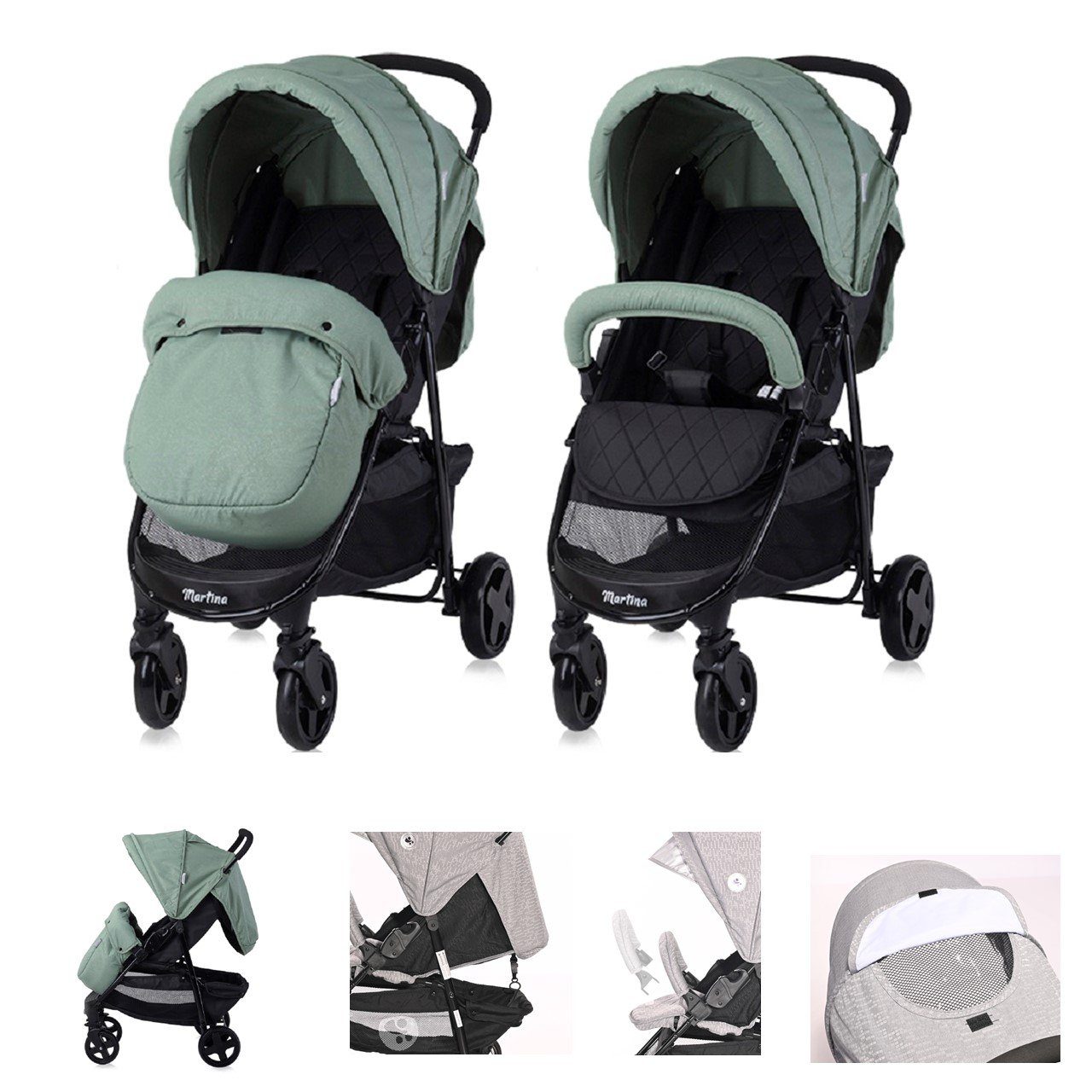 Lorelli Kinder-Buggy Kinderwagen Buggy Martina, Fußabdeckung, Frontbügel abnehmbar, Sonnendach