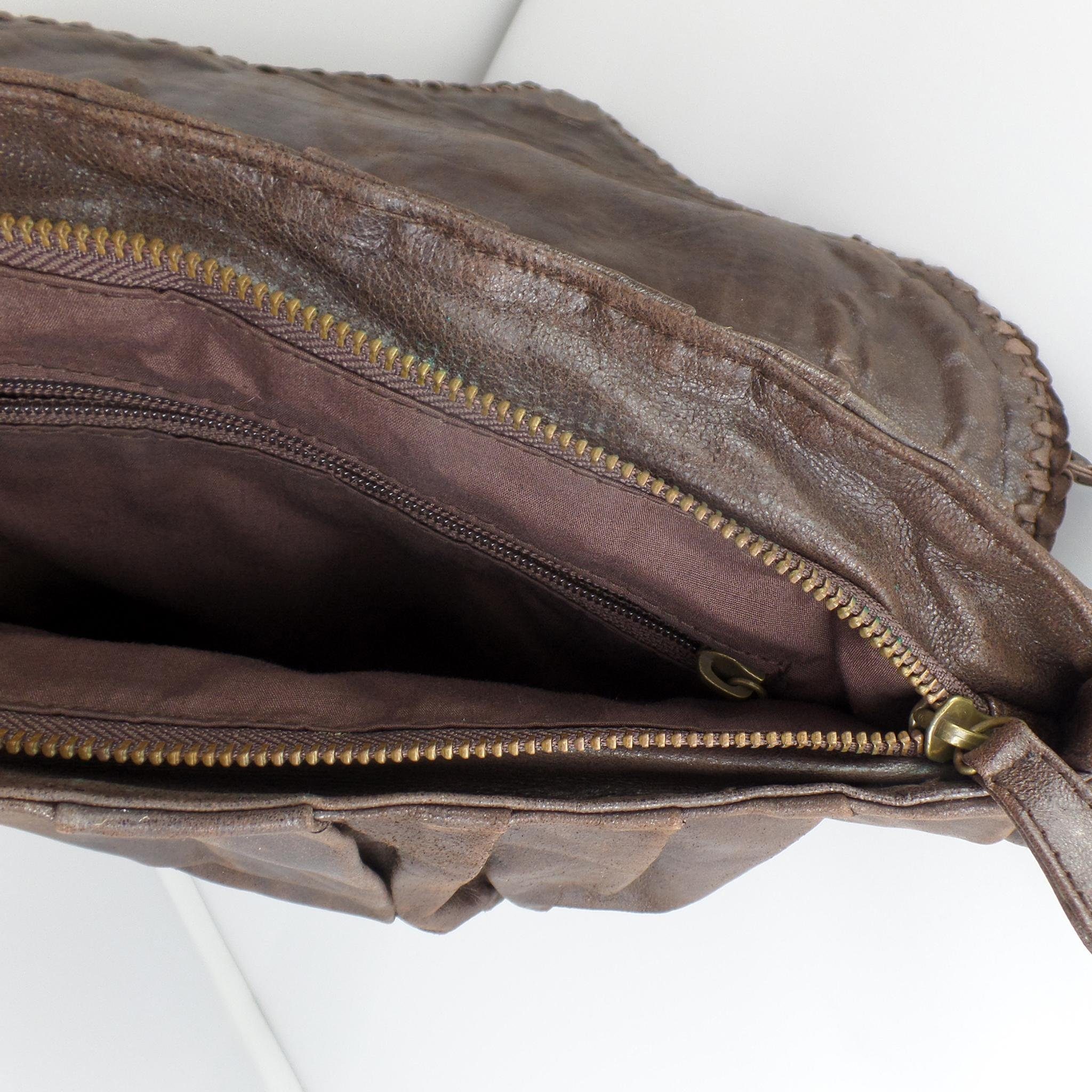 Design Vintage Handtasche goldmarie CHARLY Flechtmuster Leder Tasche braun, Lamellen Look im und