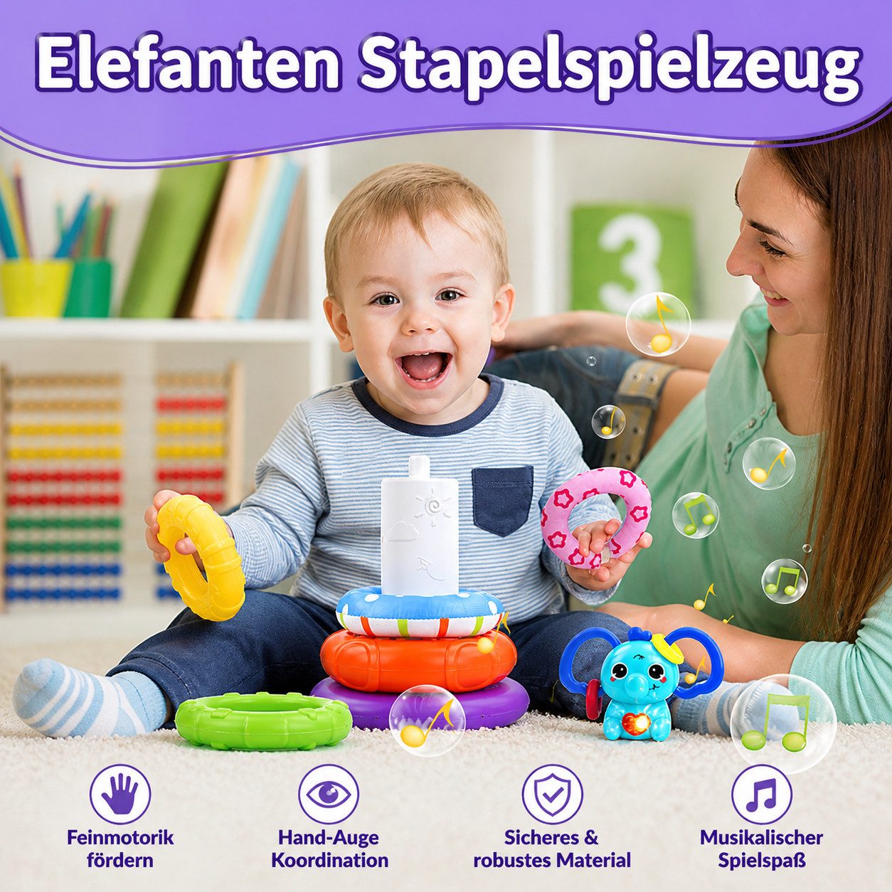 usrela Lernspielzeug Montessori Lernspielzeug 3in1 Set Motorik Sensorik Stapelspiel Baby (Set Montessori Lernspielzeug 3in1 Motorik Sensorik Baby, 3in1 Spielzeug Set Stapelspiel Sensorik Würfel Zugspielzeug), 3in1 Stapeln Ziehen Sensorik Motorik Spielzeug Set Kinder
