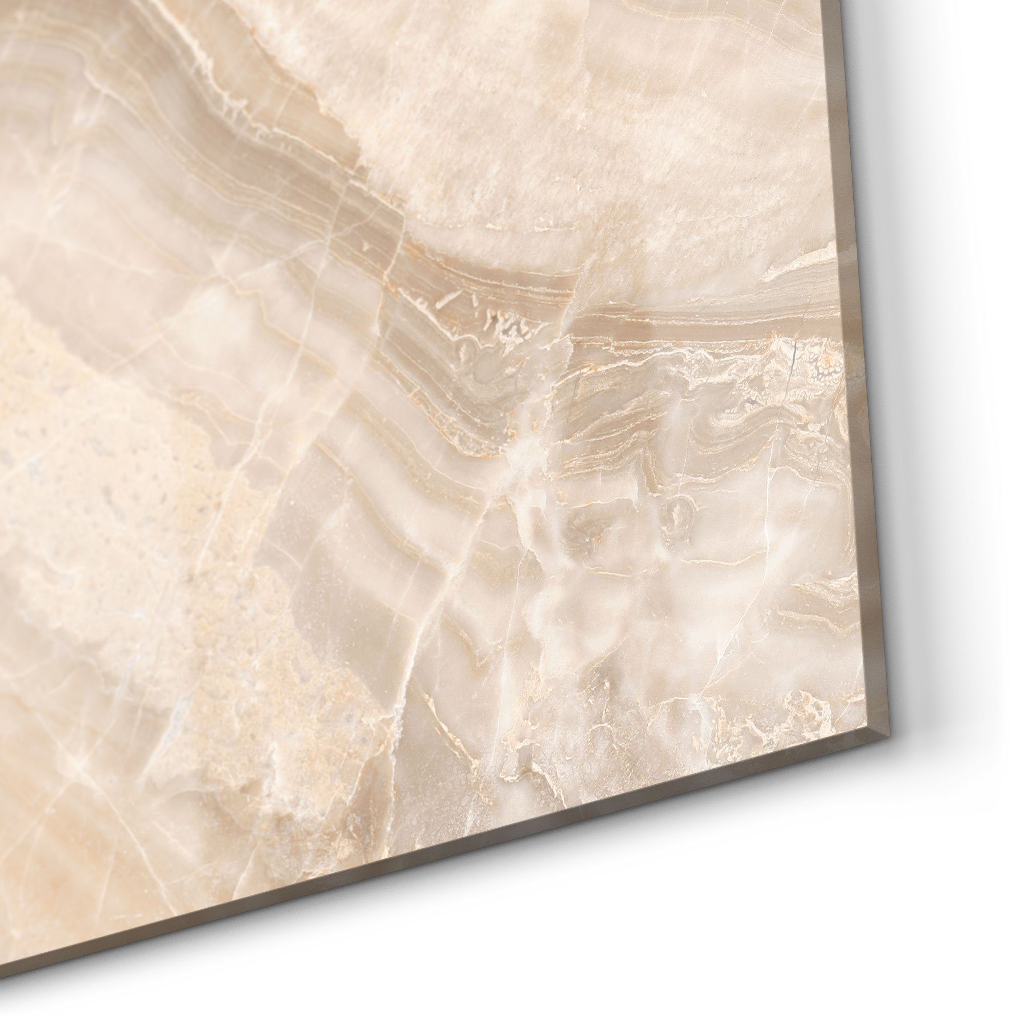 Spritzschutz Glas Küchenrückwand 'Helle Badrückwand Herdblende Marmorfläche', DEQORI