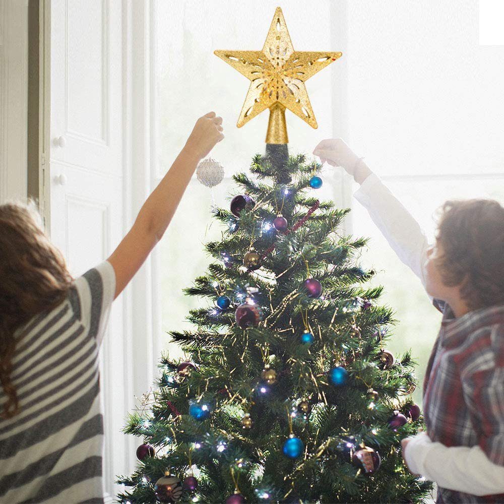 Jibenhome Christbaumspitze Schneeflockenprojektor Stern Baumspitze Christbaumspitze, Stecker, Schneeflocken-Projektionslampe für Tannenbaum Weihnachtsbaumschmuck