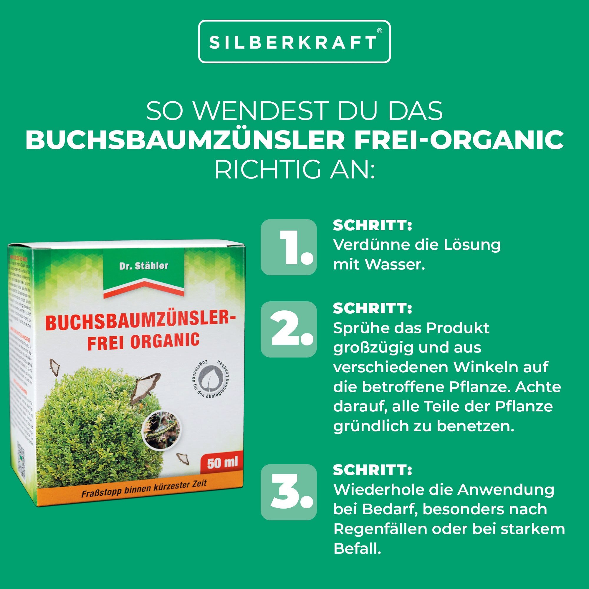 Dr. Stähler Pflanzendünger Buchsbaumzünsler-Frei Organic, Flüssigkonzentrat gegen Fraßschäden, Stoppt Fraß- und Saugaktivitäten, Gegen Buchsbaumzünsler und Kartoffelkäfer, 1-St., Effektive Anwendung gegen Buchsbaumzünsler & Co, Einfache Anwendung, Buchsbaum, Kartoffel & mehr, Fraß- und Saugstopp, Einfache Anwendung