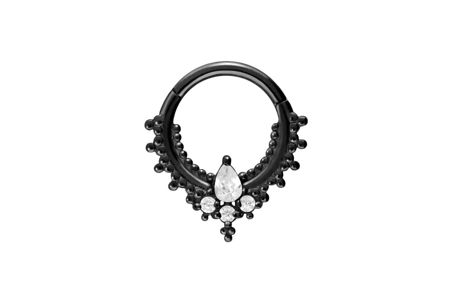 Nasenpiercing Chirurgenstahl Segmentring Clicker ORIENTALISCHES DESIGN + 4 KRISTALLE