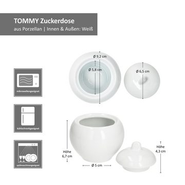 MamboCat Milch- und Zuckerset Tommy Zucker-Dose mit Deckel weiß Porzellan Kandis-Behälter, Porzellan