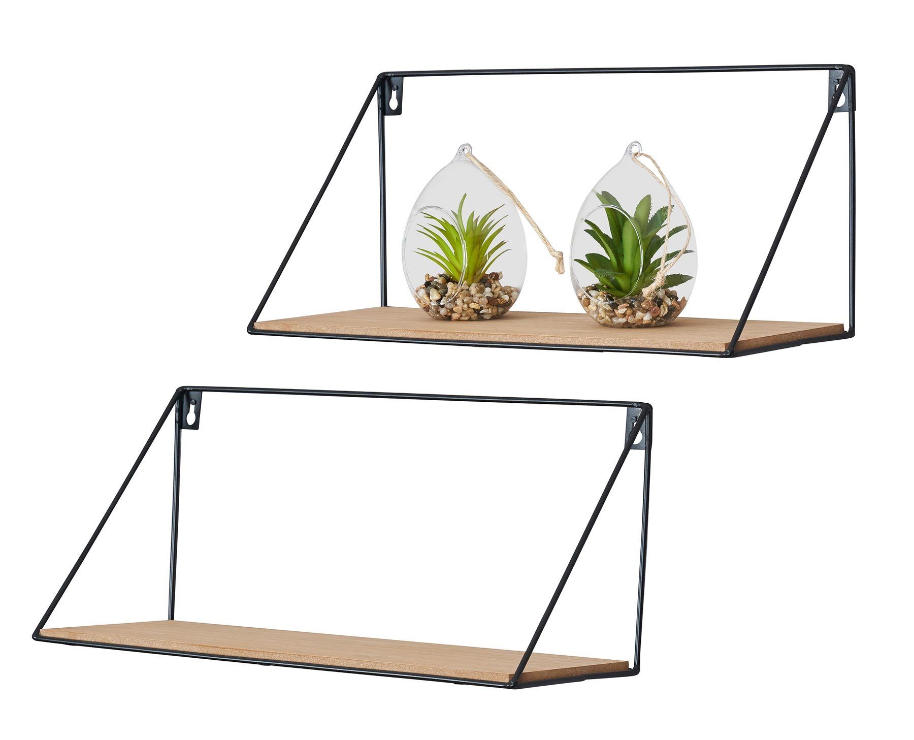 Levandeo® Wandregal, 2er Set Wandregal Regal 39x17cm Metall Schwarz Holz MDF Natur Modern. € 21,99