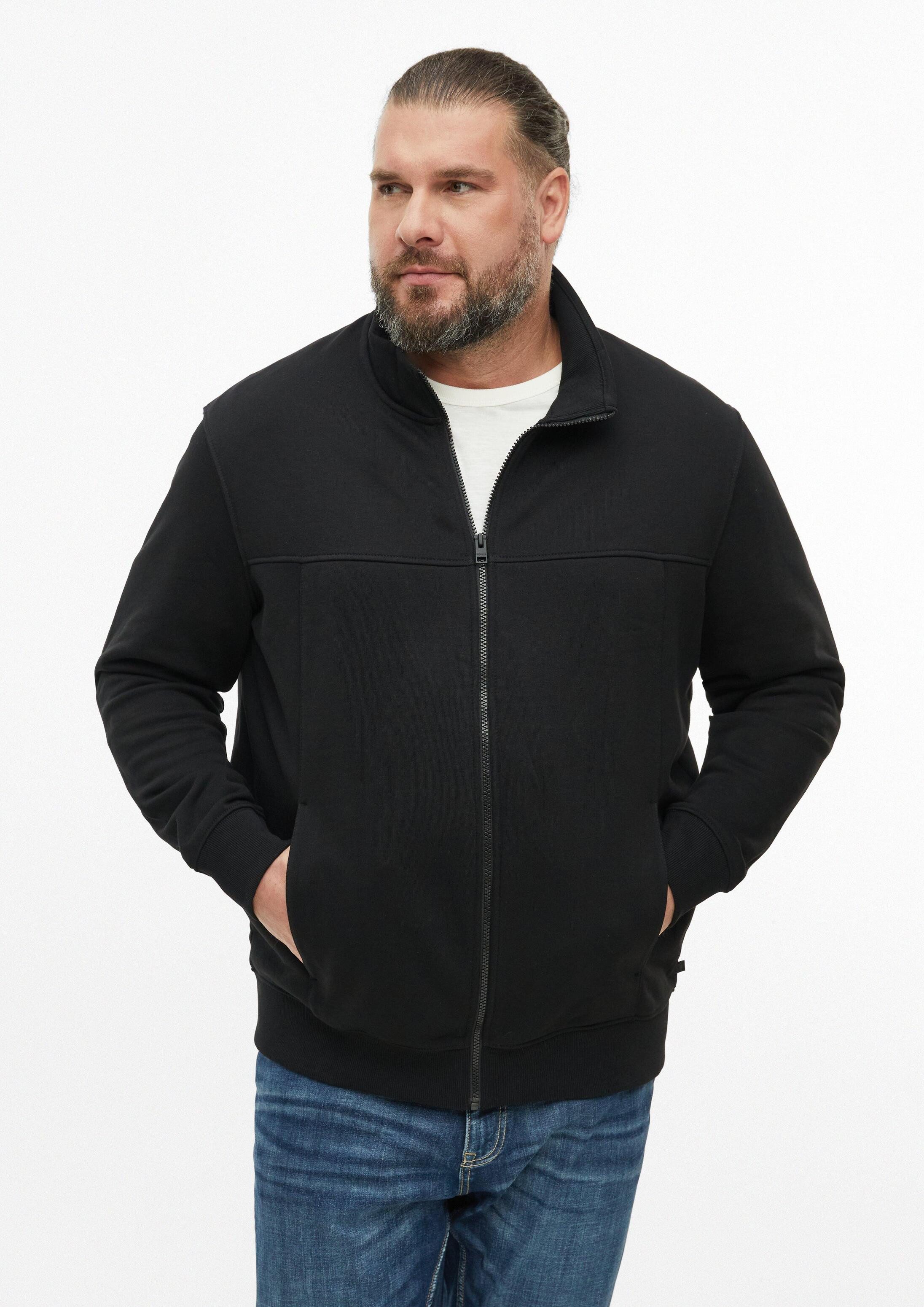 s.Oliver Sweatjacke Sweatshirt Jacke Sweatjacke mit Stehkragen und Label-Print