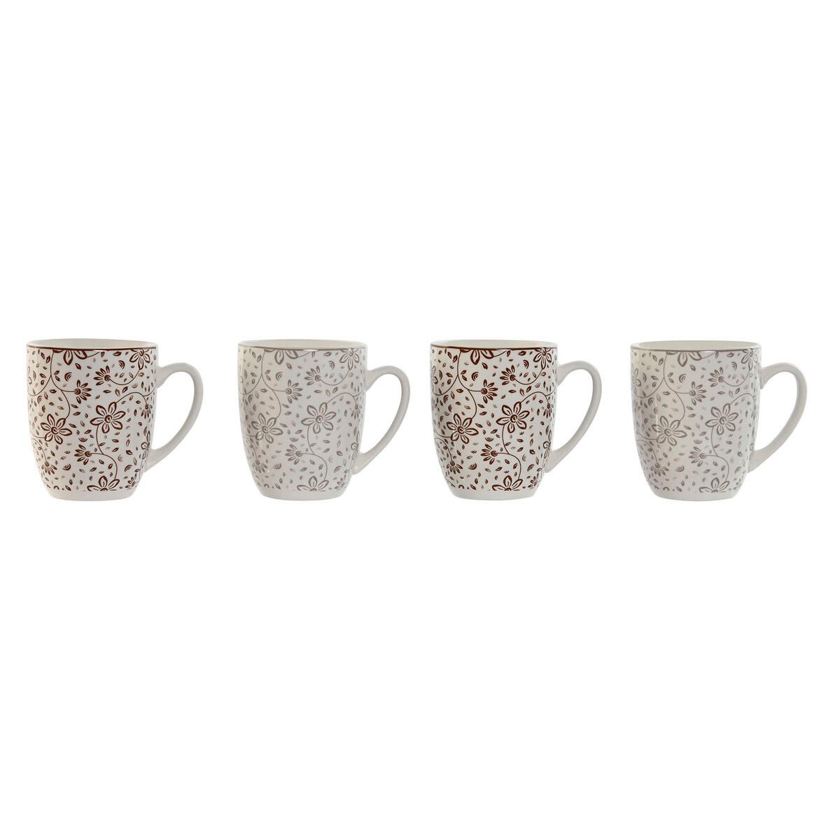 Bigbuy Tasse SanLove Henkelbecher Set 4 Stück Braun Beige Blomster 340 ml spülmasch, Porzellan
