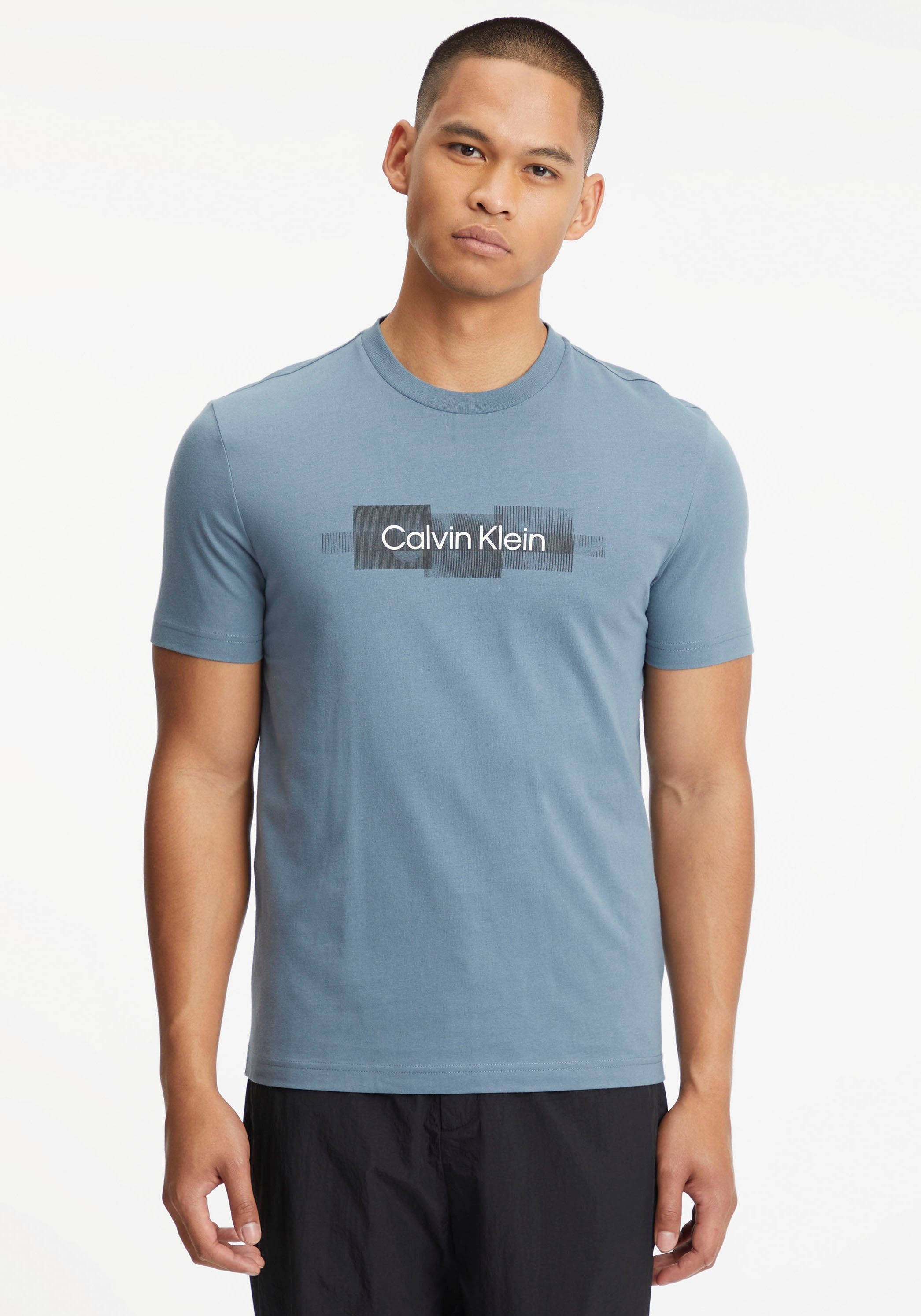 Calvin Klein T-Shirt Baumwolle T-SHIRT aus Grey STRIPED BOX LOGO Tar reiner