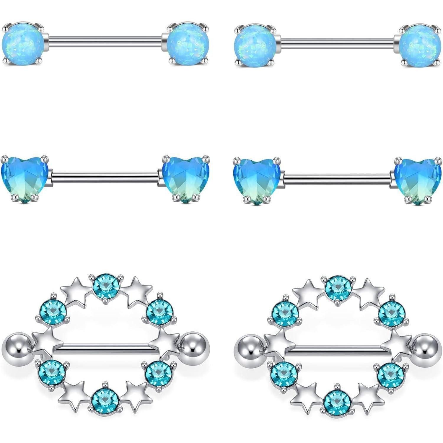Brustwarzenpiercing Nippelpiercing Chirurgenstahl 14G 16mm Silber Schwarz Rosa Blau