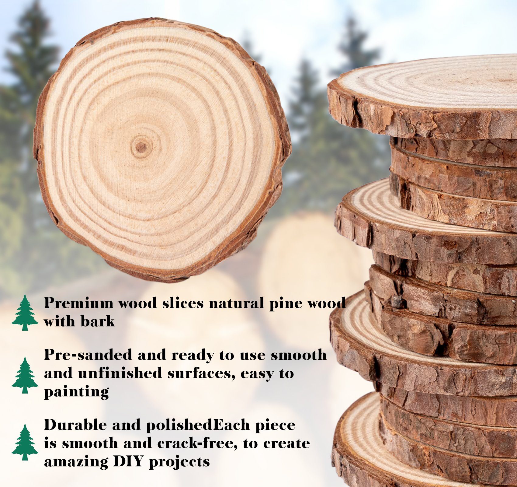 Homewit Holzscheiben für Naturholz mit Runde Unbehandeltes Weihnachtsbaumdecke Basteln 30 DIY Set Dekoration DIY Geräte, Weihnachten Stück