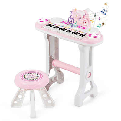 COSTWAY Spielzeug-Musikinstrument »37 Tasten Klaviertastatur, Elektro Kinder Keyboard, Spielzeugklavier«, mit Licht Mikrofon, Ständer & Hocker