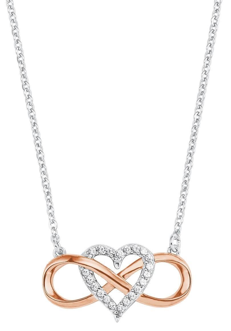 Amor Kette mit Anhänger Infinity Unendlichkeitsschleife mit Herz, mit Zirkonia (synth)