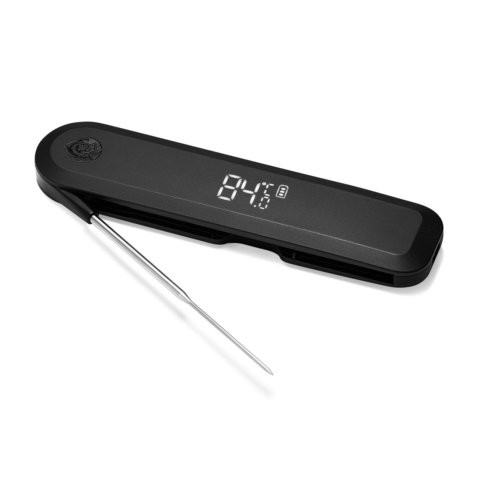 BURNHARD Grillthermometer Einstich-Thermometer, klappbar, inkl. Lederschutzhülle, Einstich-Thermometer klappbar, 180° Invisible-Off LED-Display