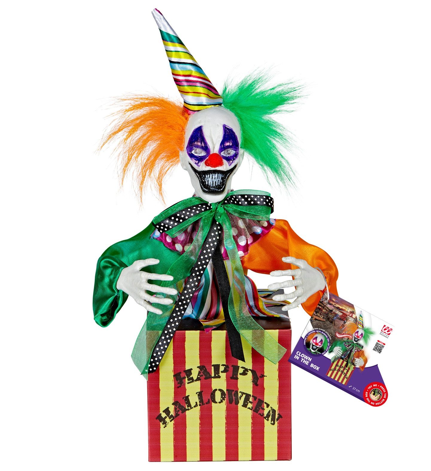 Widmann S.r.l. Dekoobjekt Clown in the Box 37 cm, Animierte Halloweenfigur – Bild 4 von 4