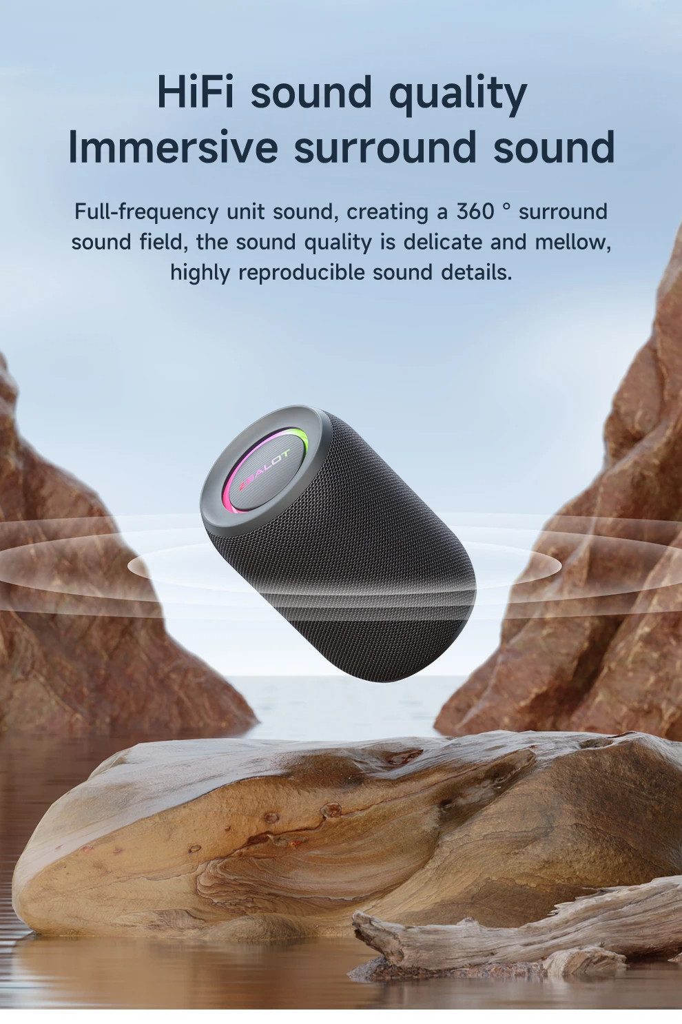ZEALOT S32 PRO Lautsprecher Bluetooth Wasserdicht Kabellos Musikbox Bluetooth-Lautsprecher (15 W, IPX5 Wasserdicht, 15 Std. Musikwiedergabe, 360° Bass) – Bild 5 von 5