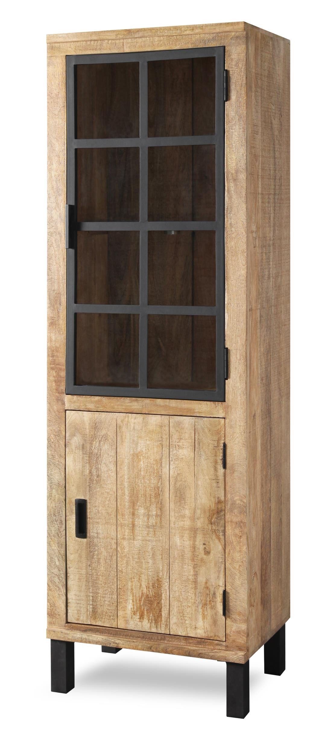 WOLF MÖBEL Vitrine KALI Vitrine mit 1 Holz- / 1 Glastür / Licht (60 x 40 x 180)