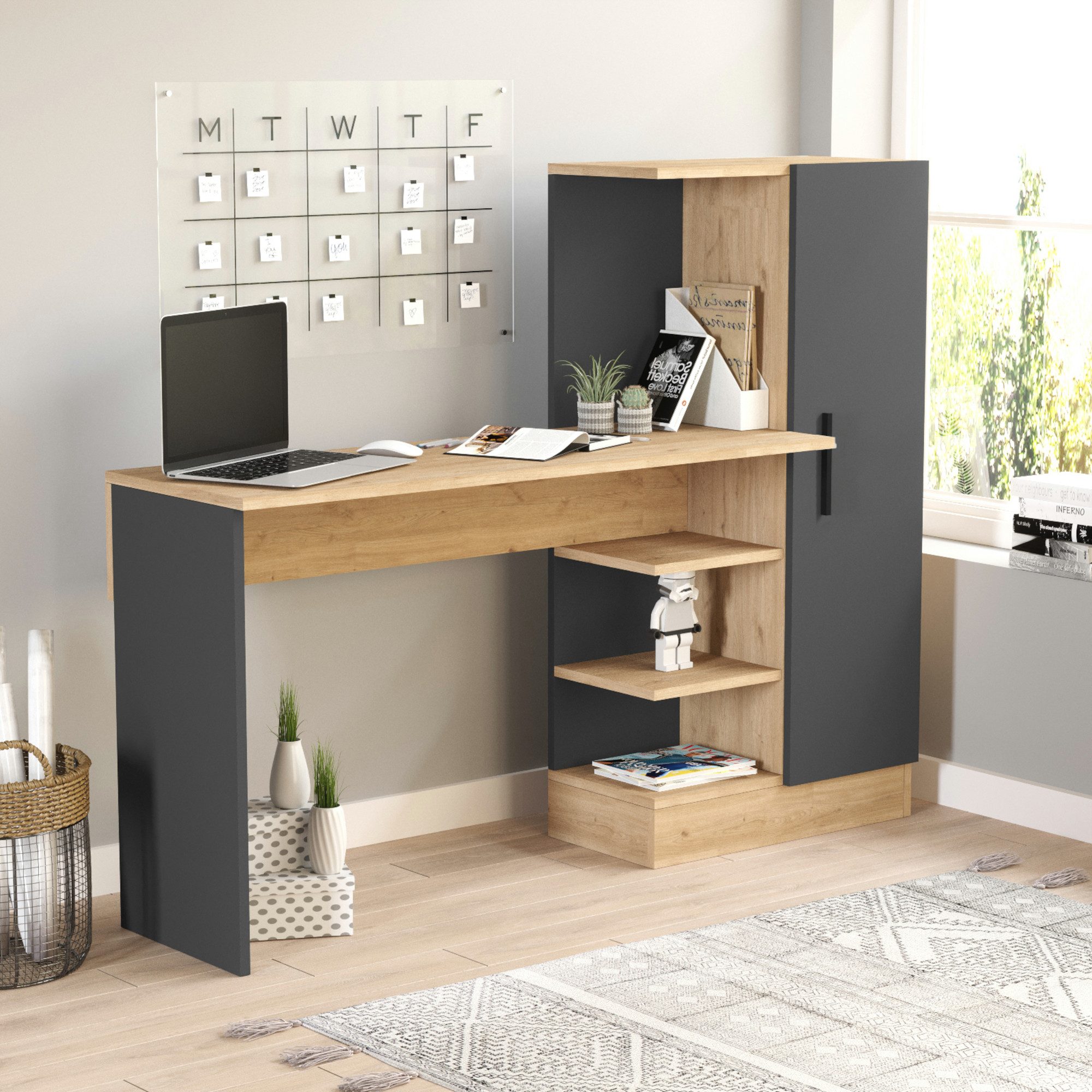 en.casa Schreibtisch, »Varhalo« mit Schrank 120x153x40 günstig online kaufen