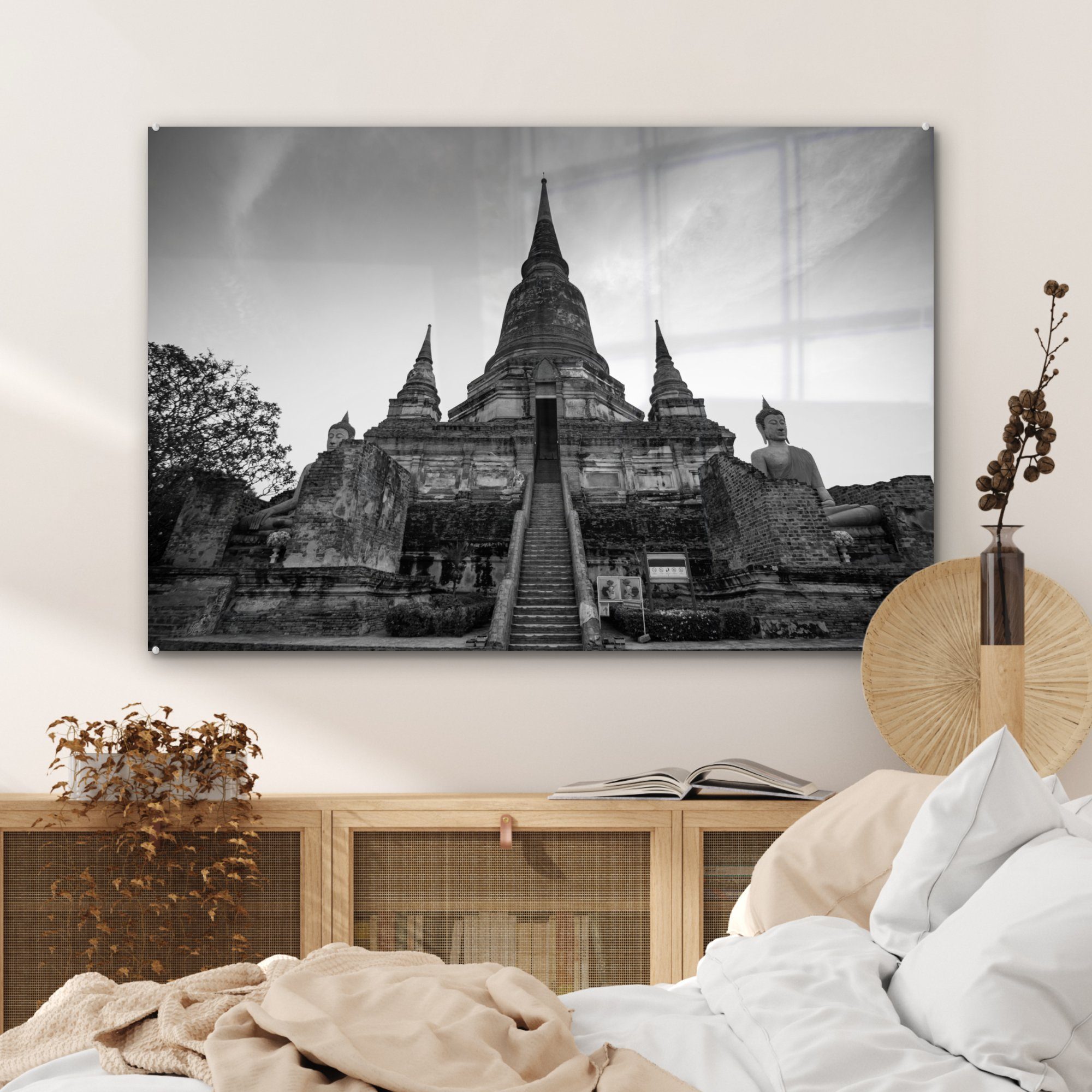 MuchoWow Acrylglasbild und Schwarz vor dem - Weiß, Wohnzimmer Chai (1 Watthanaram-Tempel Buddha-Statuen & Acrylglasbilder Schlafzimmer St)