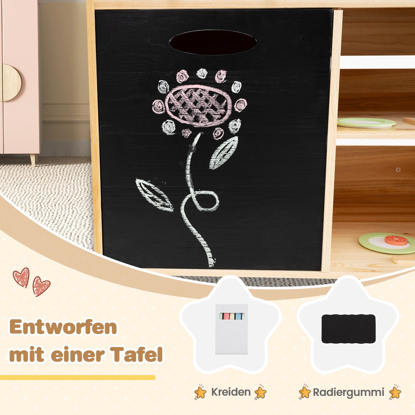 COSTWAY Outdoor-Spielküche Holz, Kinder-Grill BBQ, Outdoor Spielgrill, Holz