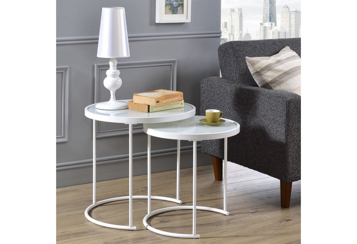 IDIMEX Couchtisch LEYRE, Couchtisch 2er Beistelltisch 2 Satztisch Glas Wohnzimmertisch Soaftisc