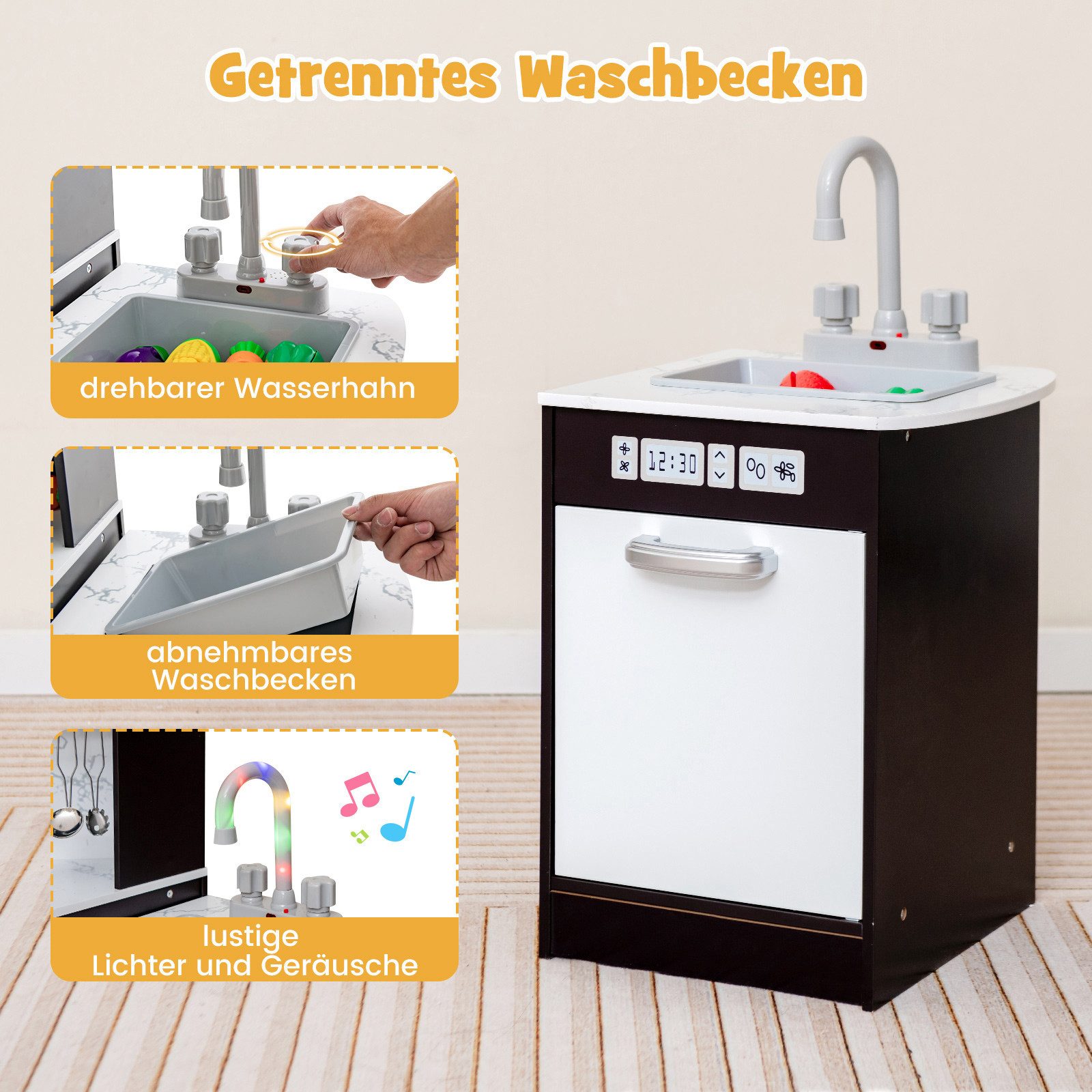 COSTWAY Spielküche Kinderküche, Holz mit Tafel, günstig online kaufen