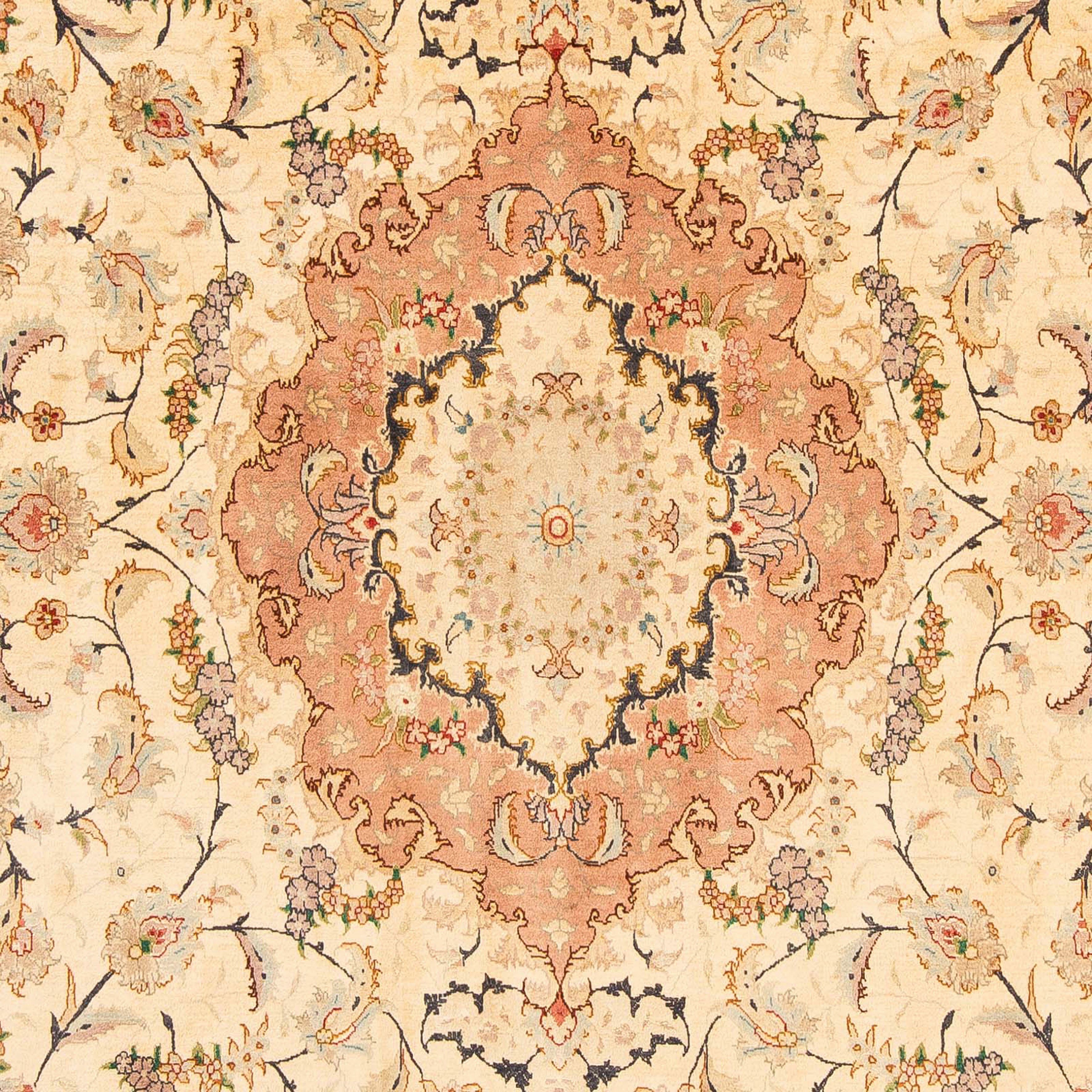 Orientteppich Perser - Täbriz - Einzelstück morgenland, - x Handgeknüpft, 305 Royal 201 cm - Wohnzimmer, beige, 7 mm, Höhe: Zertifikat rechteckig, mit