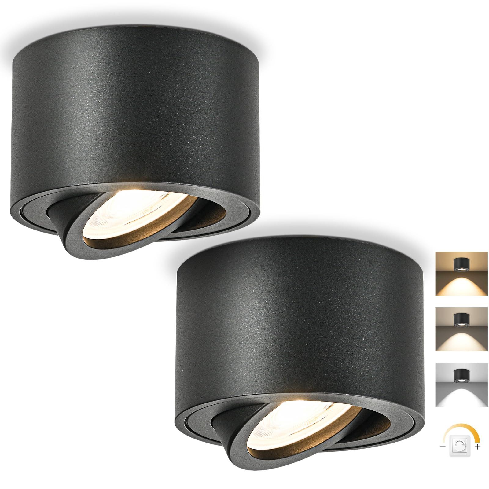 GeyouLux Aufbauleuchte LED Aufbauspots Deckenspots 5W, Ø80x50mm Extra Flach, Warmweiß, Neutralweiß, Kaltweiß, Dimmbar & 30° Schwenkbar, 230V Rund Aufputzstrahler