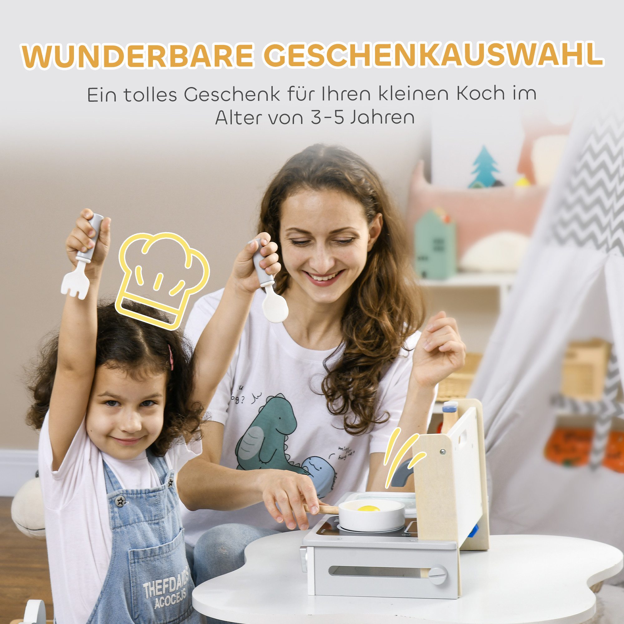 AIYAPLAY Spielküche Matschküche MDF, Mehrschichtplatte, ür Jungen und Mädchen im Alter von 3–5 Jahren