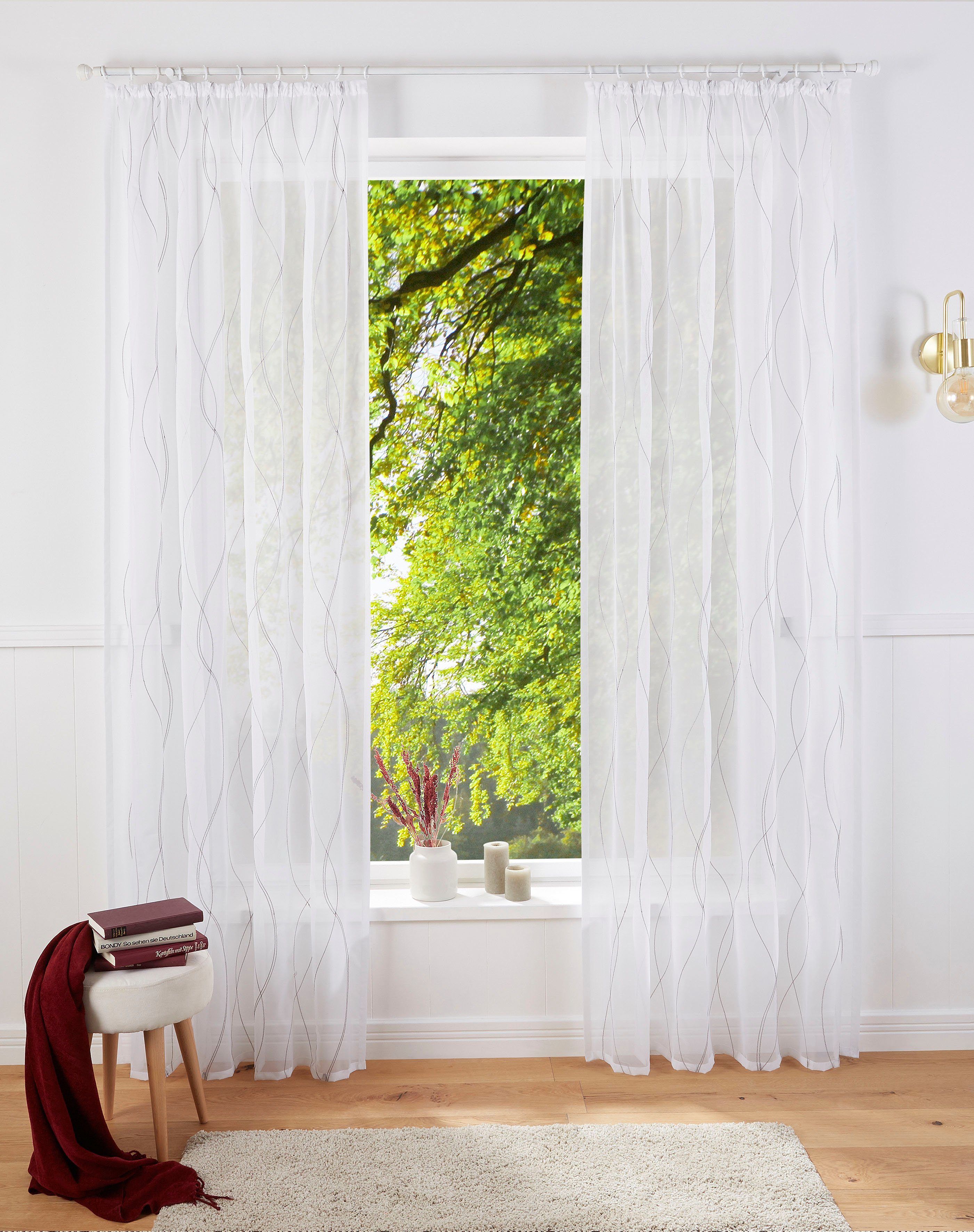Guido Maria Kretschmer Home&Living Gardine Mila, Kräuselband (1 St), transparent, Voile, Wellenmuster, Voile, einfarbig, democratichome Edition, bestickt