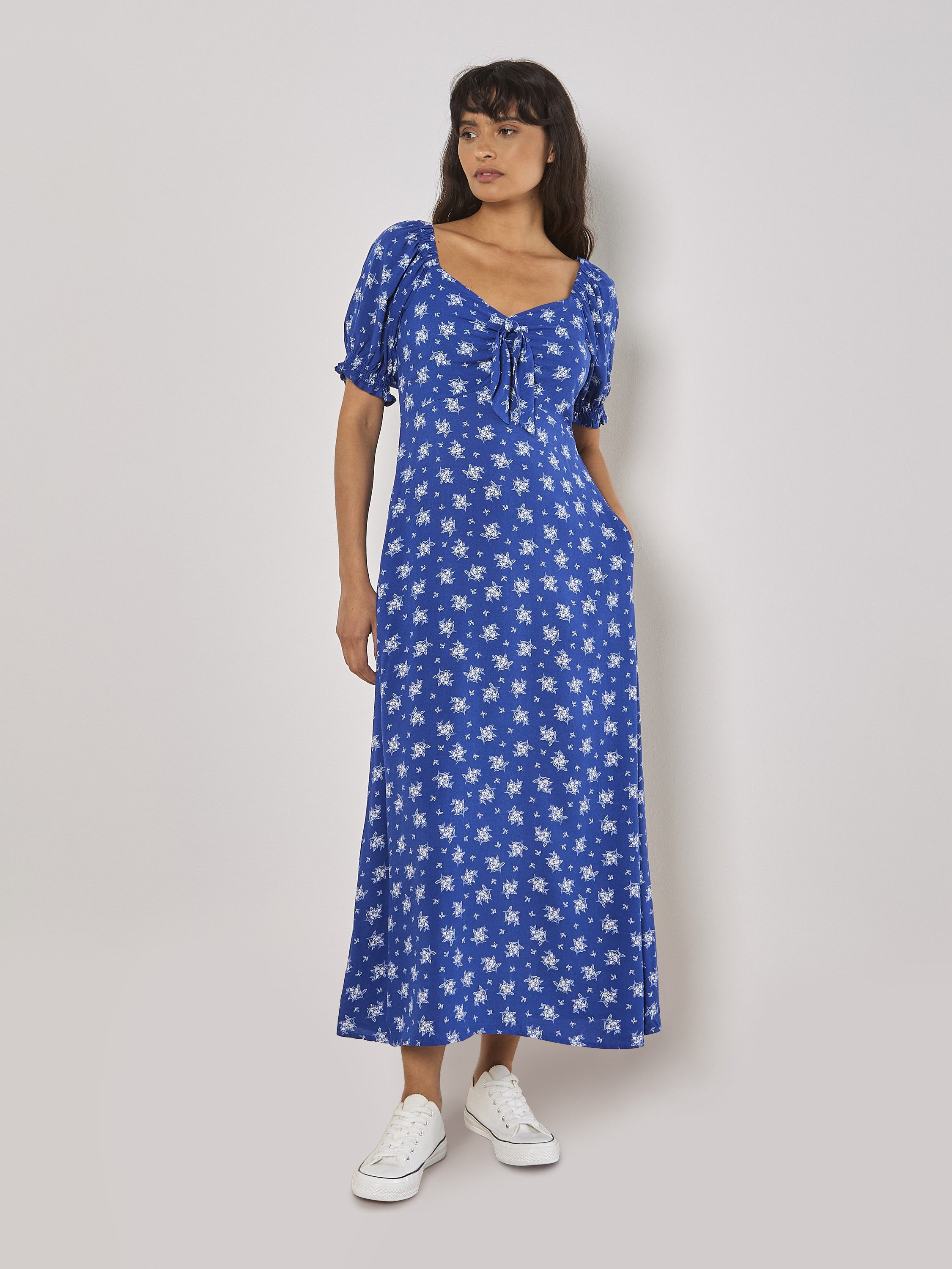 Midikleid Geblümtes Milchmädchen-Maxikleid