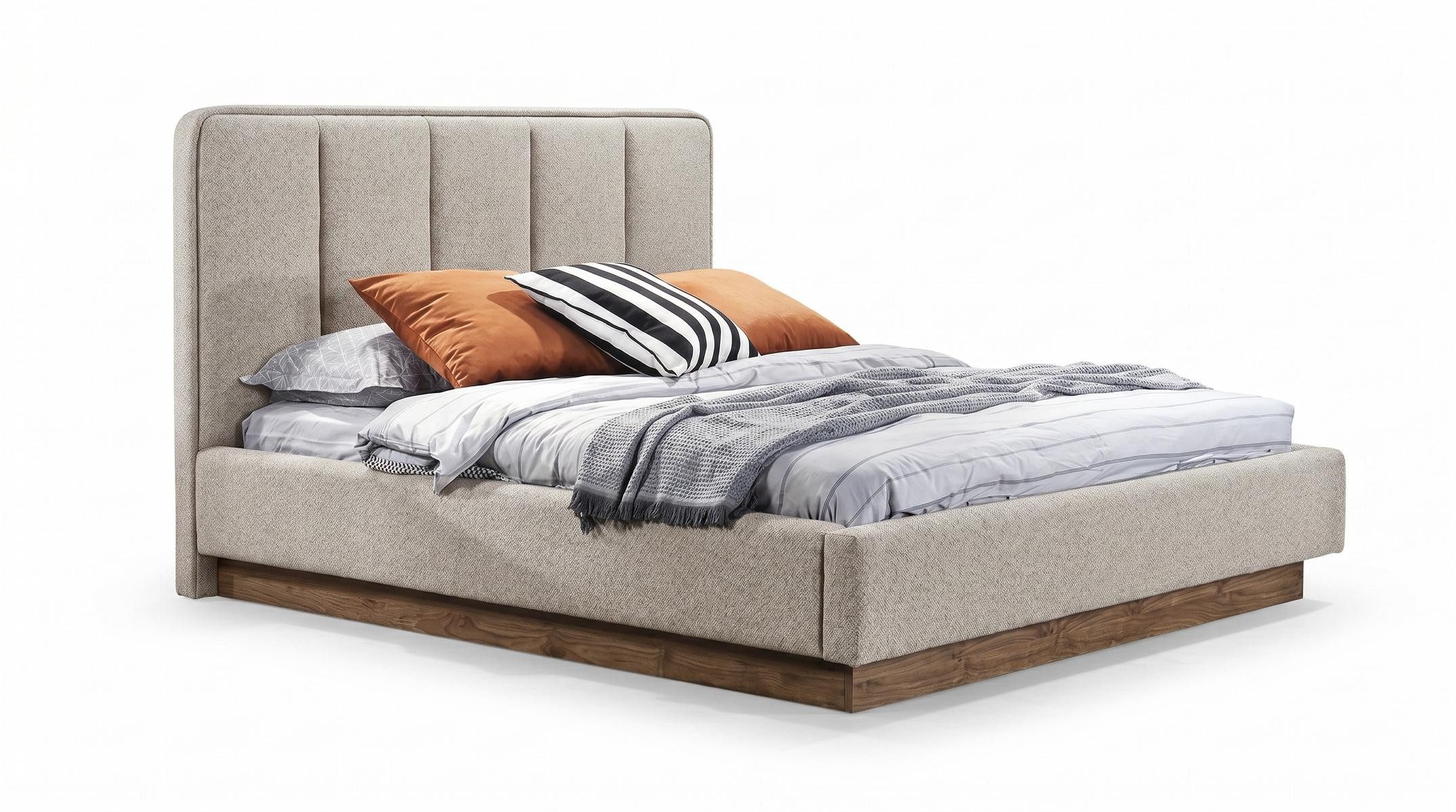 JVmoebel Polsterbett Doppelbett Modern Beige Polsterbett Elegantes Schlafzimmerbett bequem, Made in Europa