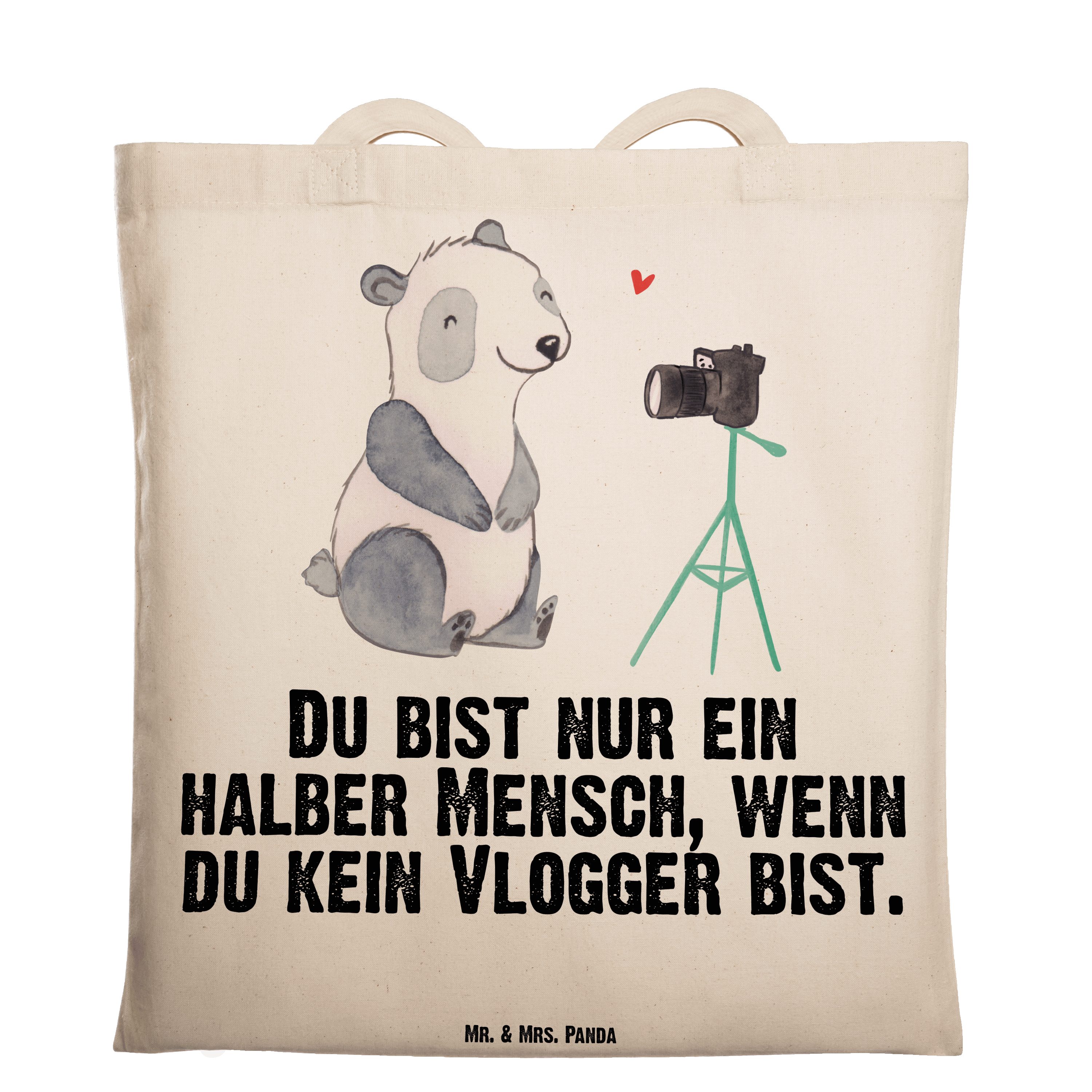 Mr. & Mrs. Panda Tragetasche Vlogger mit Herz - Transparent - Geschenk, Beuteltasche, Einkaufstasc (1-tlg) | Canvas-Taschen