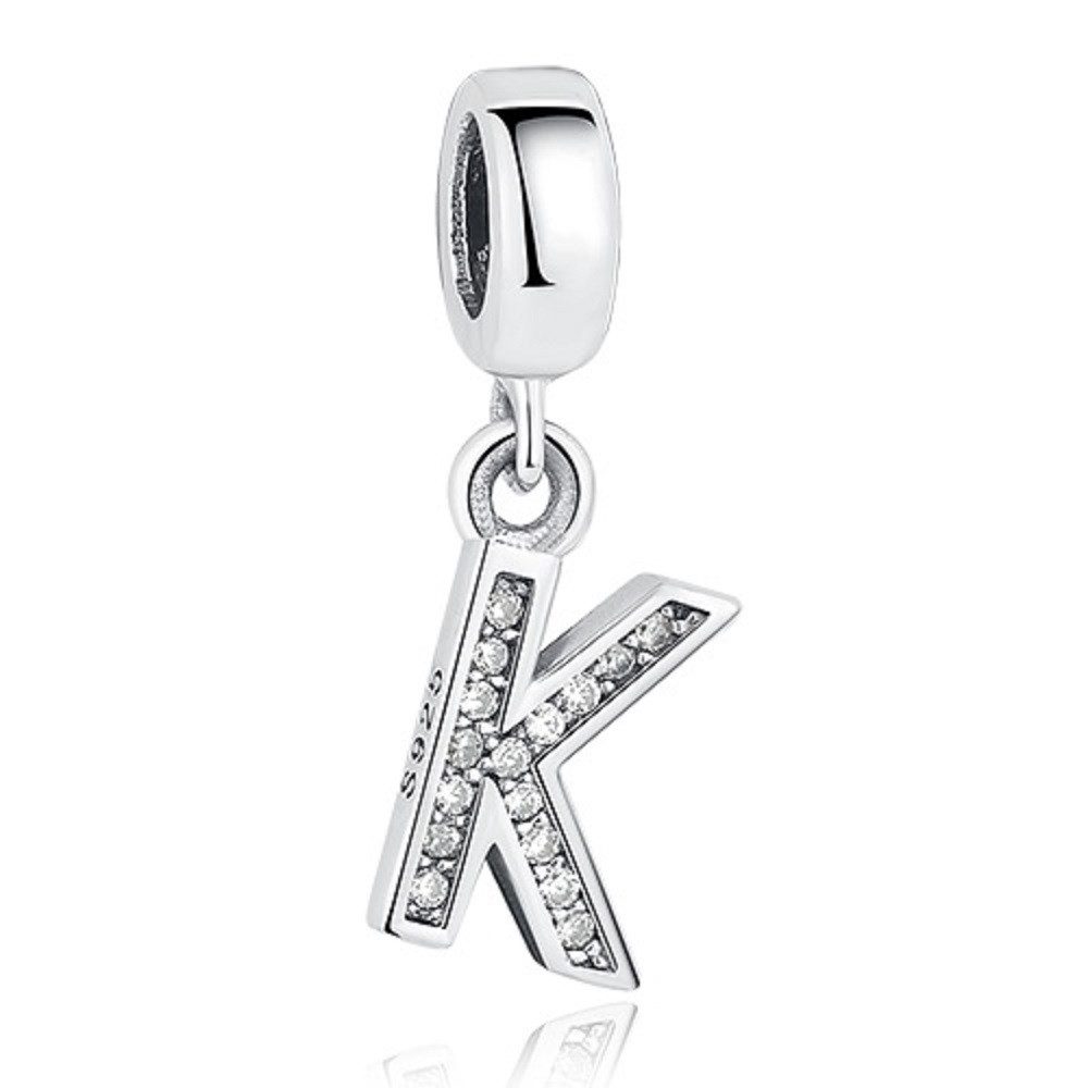 PANDACHARMS Buchstabenanhänger Alphabet Buchstabe A-Z für Charm Armband, 925 Silber, Zirkonia