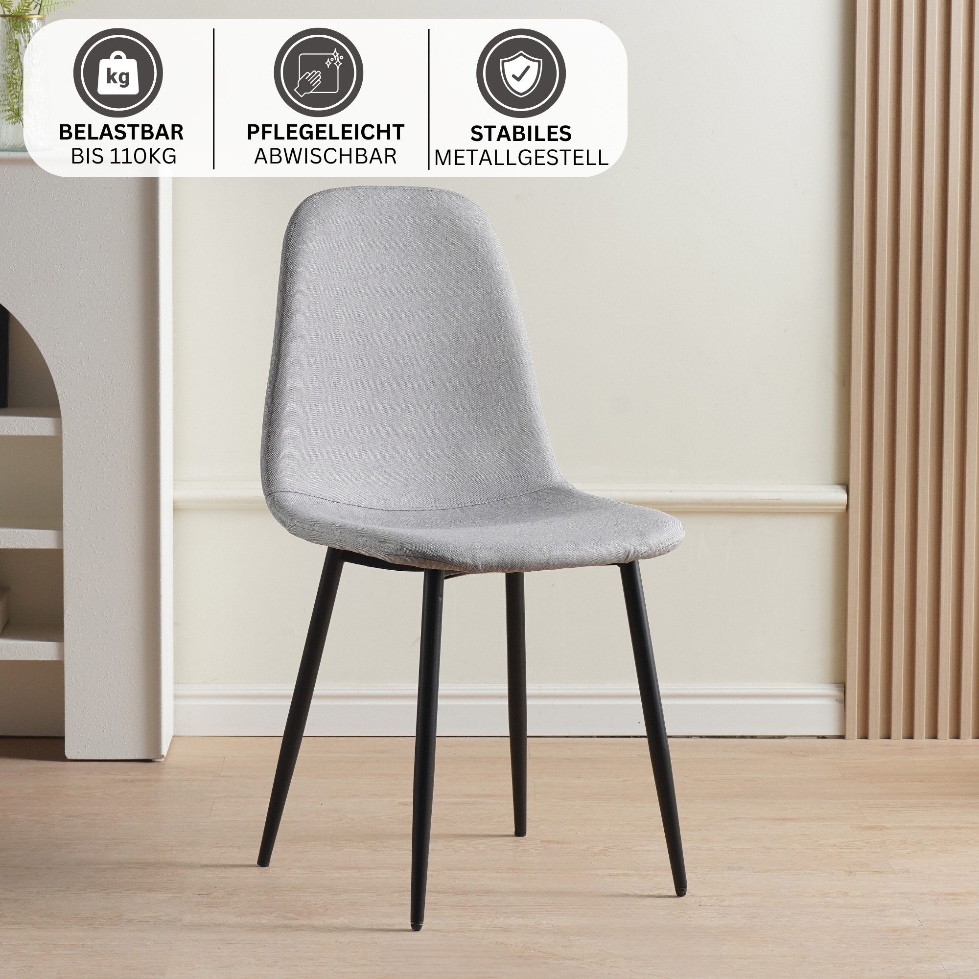 Albatros International Esszimmerstuhl Esszimmer Stühle 4 er Set BARI, Stuhl Stühle Esszimmerstühle, Küche (4er Set Grau, Stoff Bezug), Küchenstuhl Küchenstühle Essstühle für den Esstisch Ess Stühle