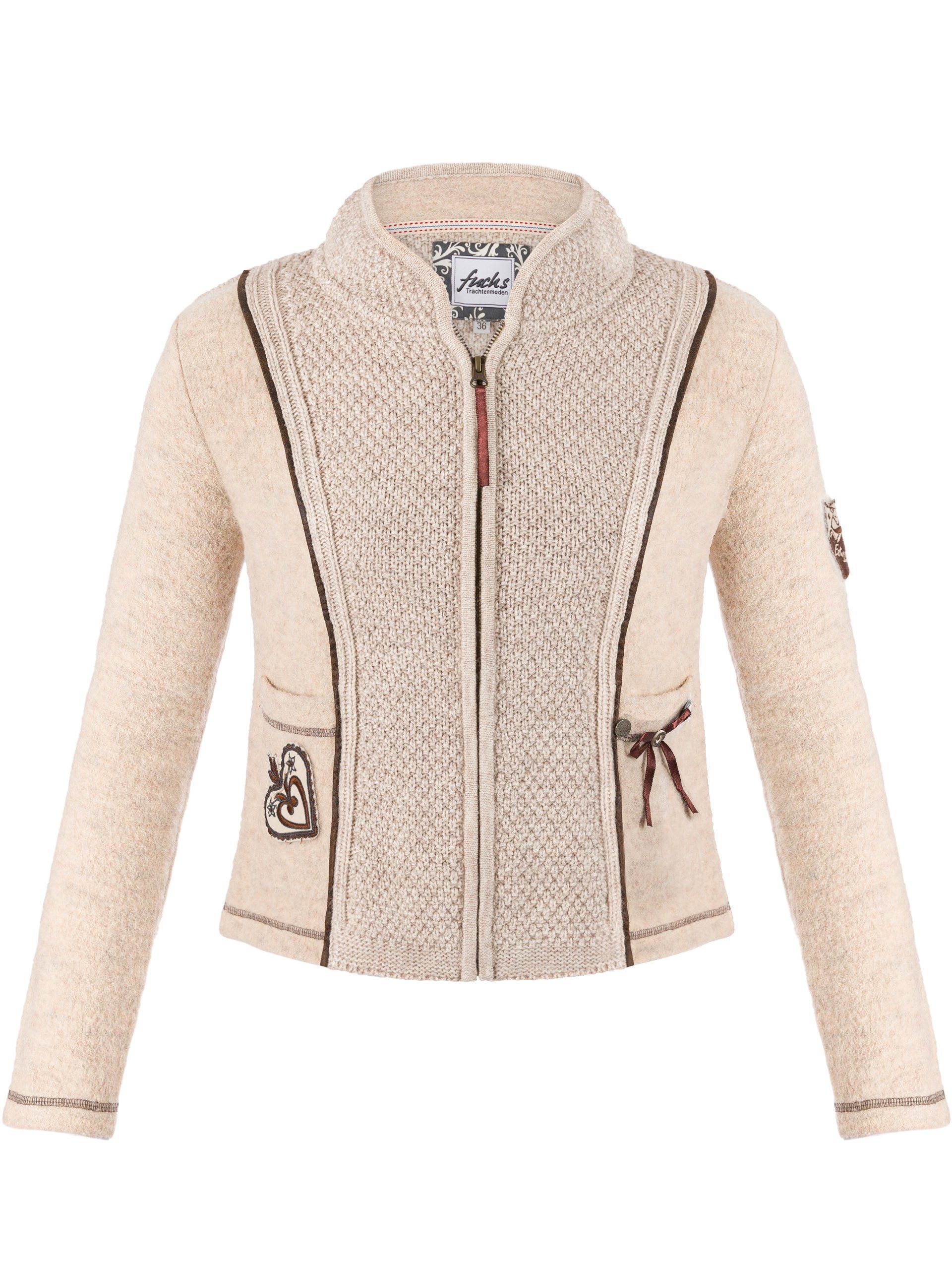 mit (1-tlg) FUCHS Trachtenstrickjacke Trachtenstrickjacke Emma beige Eingriffstaschen