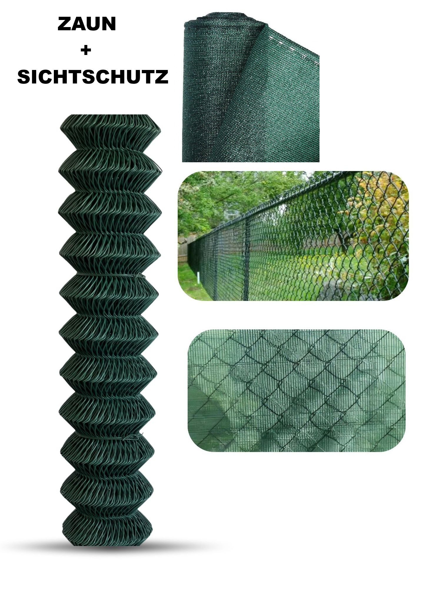 VaGo-Tools Zaun Maschendrahtzaun 60x60mm + Sichtschutz 140g/m² 25m