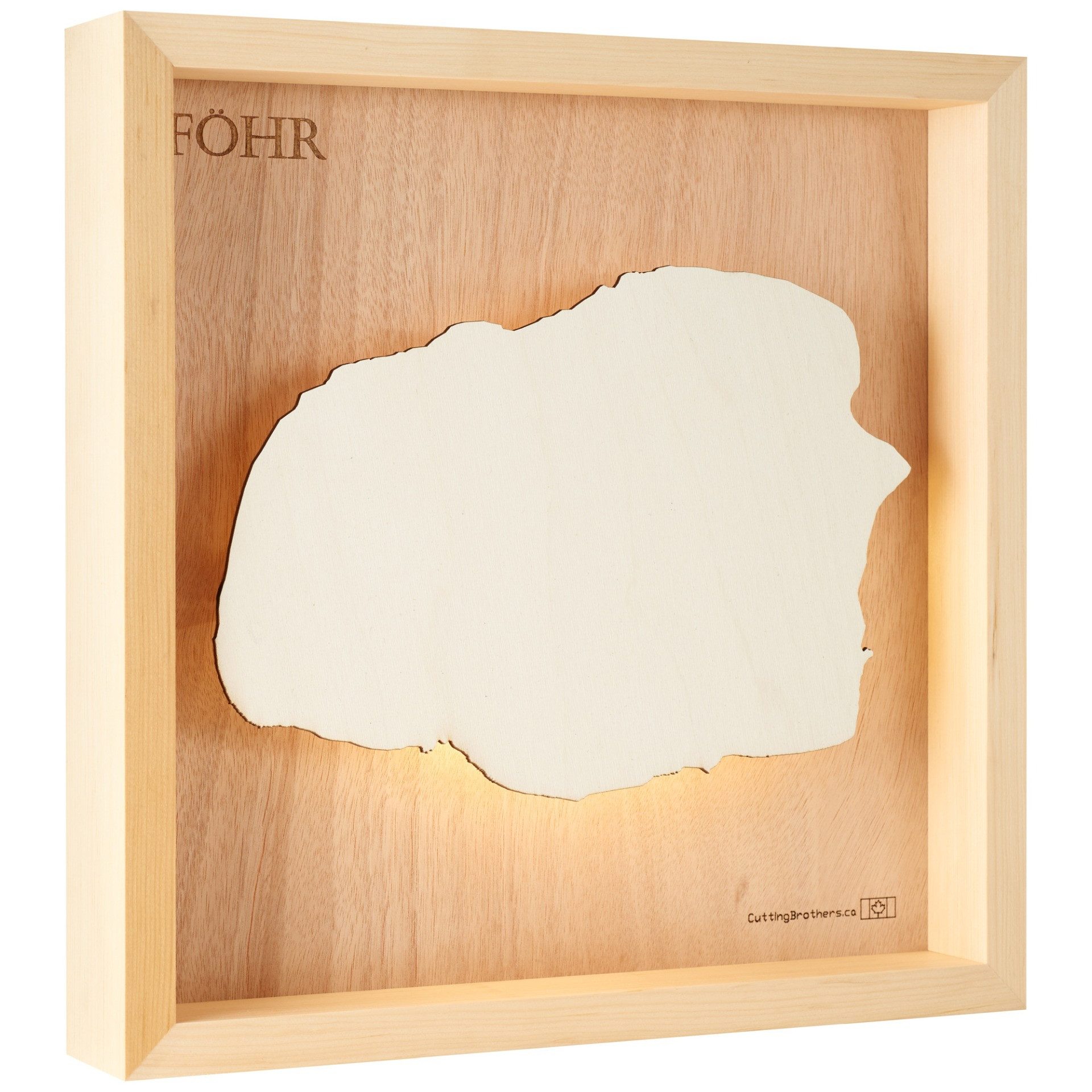 Cutting Brothers LED-Bild Foehr 35x35 cm, LED-Holz-Wandkarte, mit indirekter Beleuchtung, handgefertigt aus Echtholz