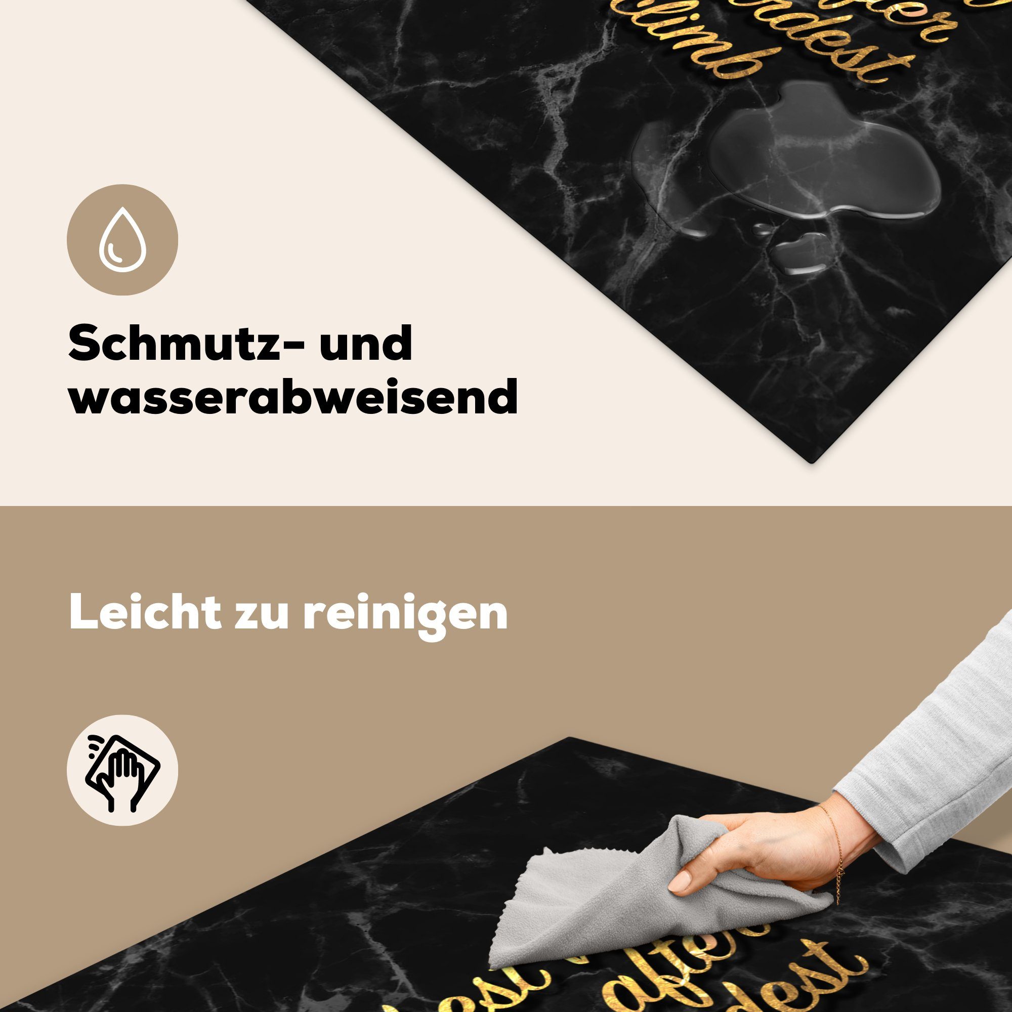 - cm, Herdblende-/Abdeckplatte Zitate küche für 78x78 tlg), Sprichwörter Marmor, - (1 MuchoWow Arbeitsplatte Ceranfeldabdeckung, - Gold Vinyl,