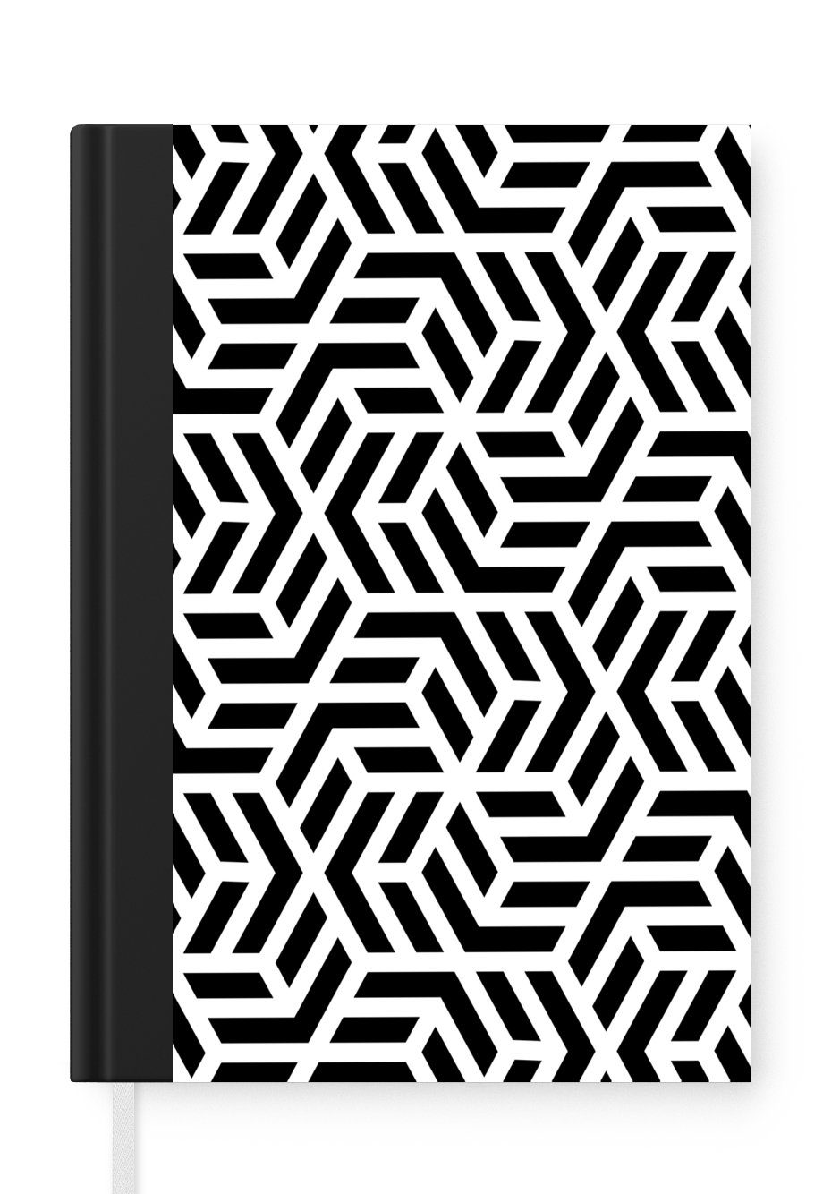 MuchoWow Notizbuch Design - Geometrie - Muster - Schwarz - Weiß, Journal, Merkzettel, Tagebuch, Notizheft, A5, 98 Seiten, Haushaltsbuch