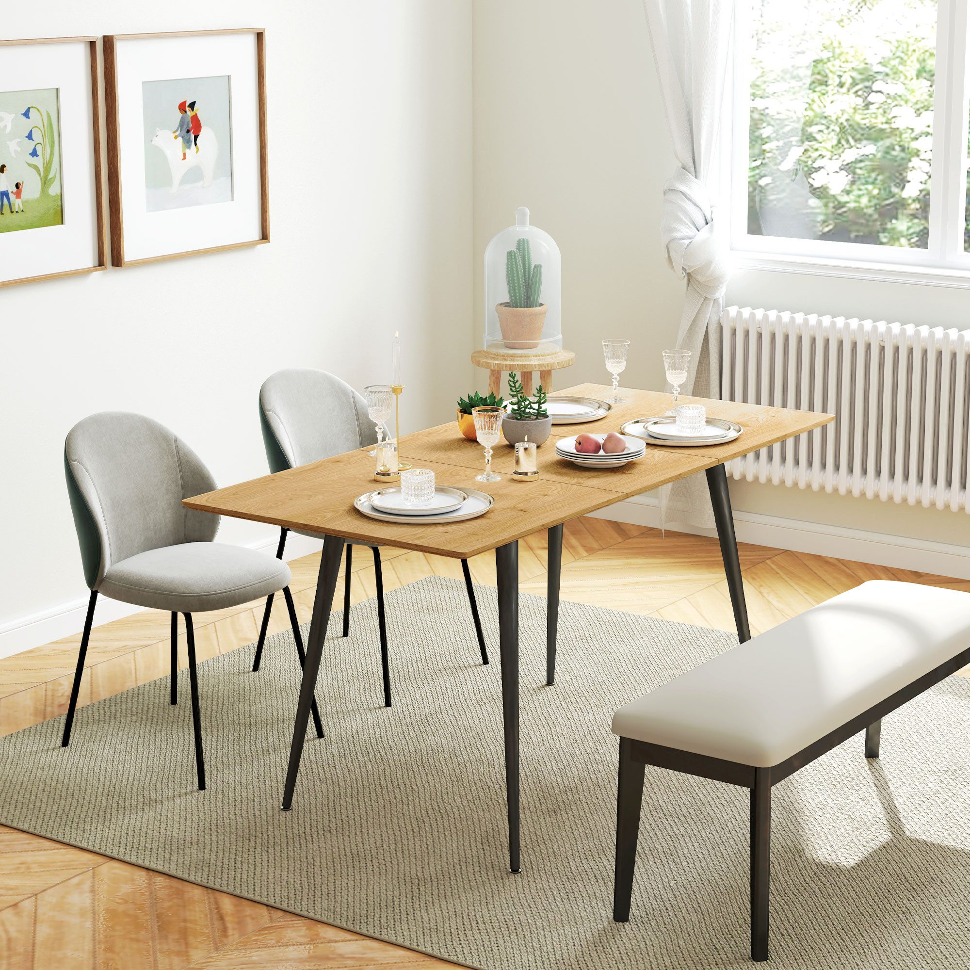 HOMCOM Klapptisch Esstisch ausziehbar rechteckig, Holzoptik, Schiebeschienen (Esszimmertisch, 1-St., Küchentisch), mit Stahlbeine, Natur