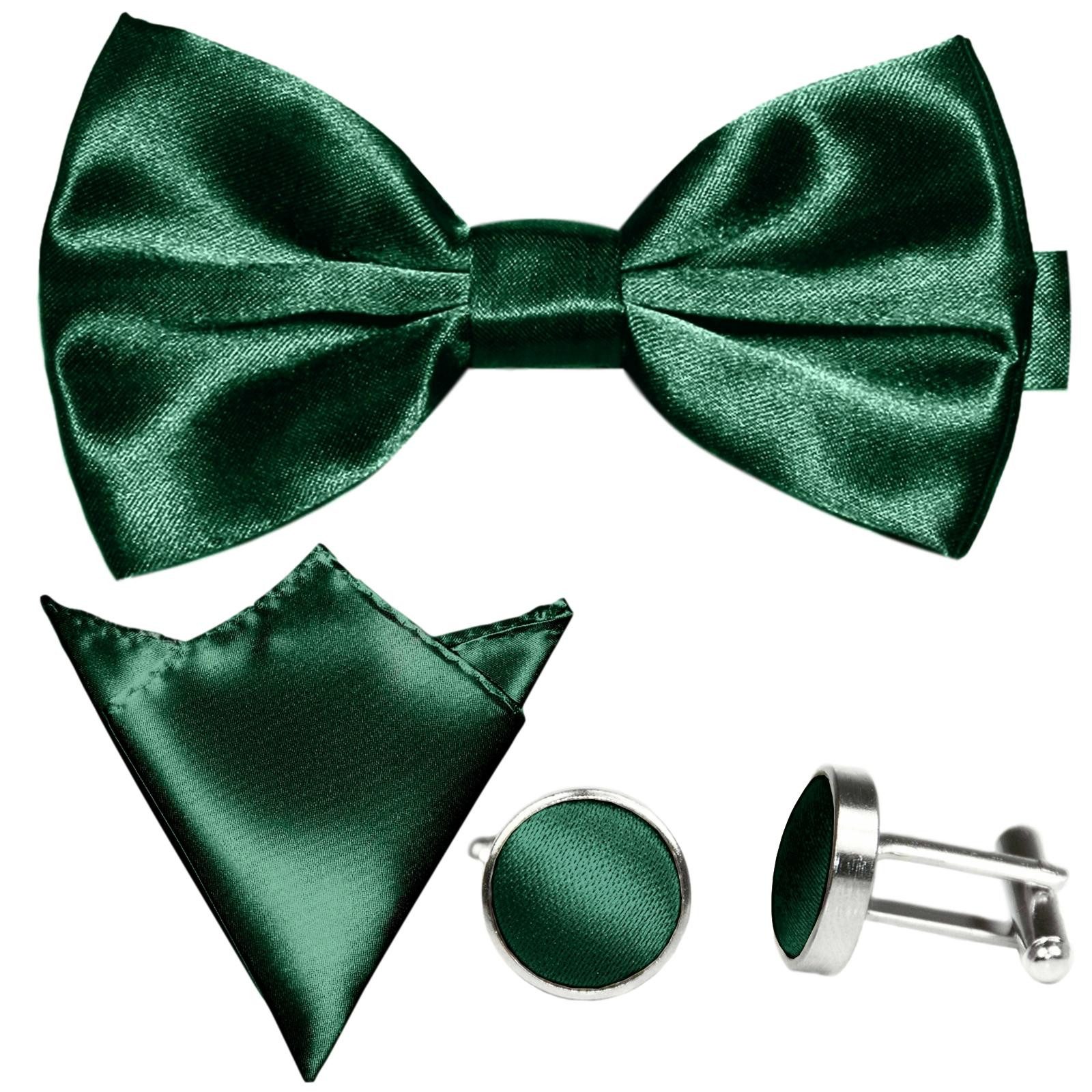 GASSANI Fliege Hochzeitsfliege, Herren-Schleife Kavalierstuch, Hochzeit Bräutigam (Set, 3-St., Fliegenset, mit Einstecktuch, Manschettenknöpfe) Uni, Seide-Touch-Finish, Vor-Gebunden Verstellbar