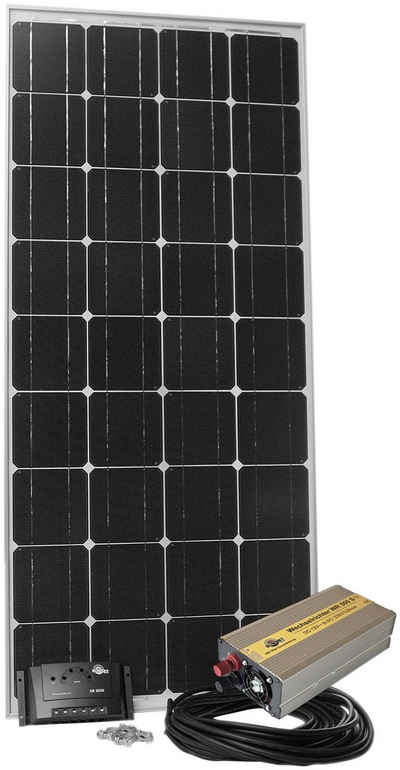 Sunset Solarmodul Stromset AS 140, 140 Watt, 230 V, 140 W, Monokristallin, (Set), für Gartenhaus oder Reisemobil, auch zum Laden von E-Bikes geeignet