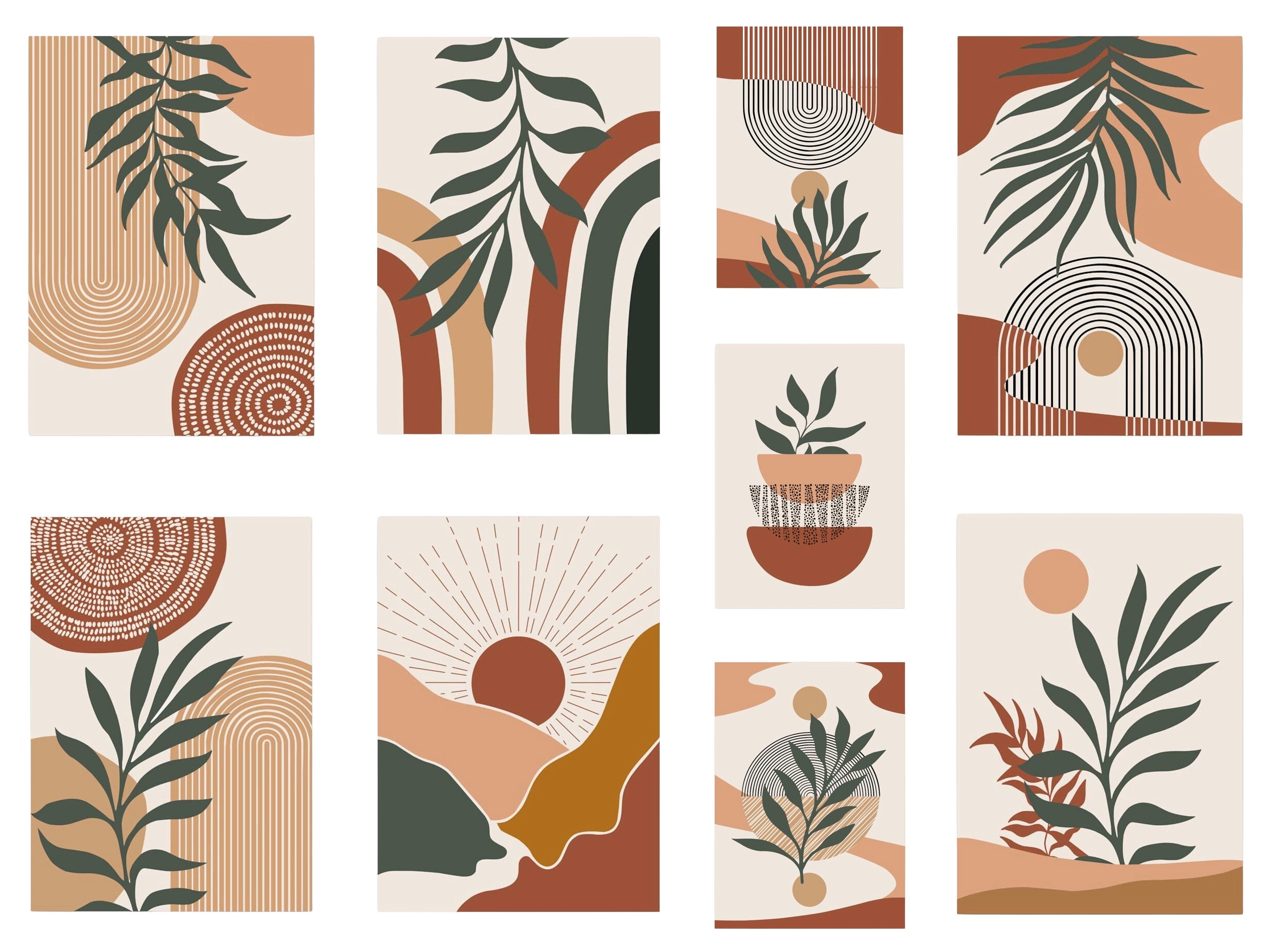 JUSTGOODMOOD Poster Boho Grüne Blätter Geometrische Formen als Deko Print ohne Rahmen H 15, H (1 St)