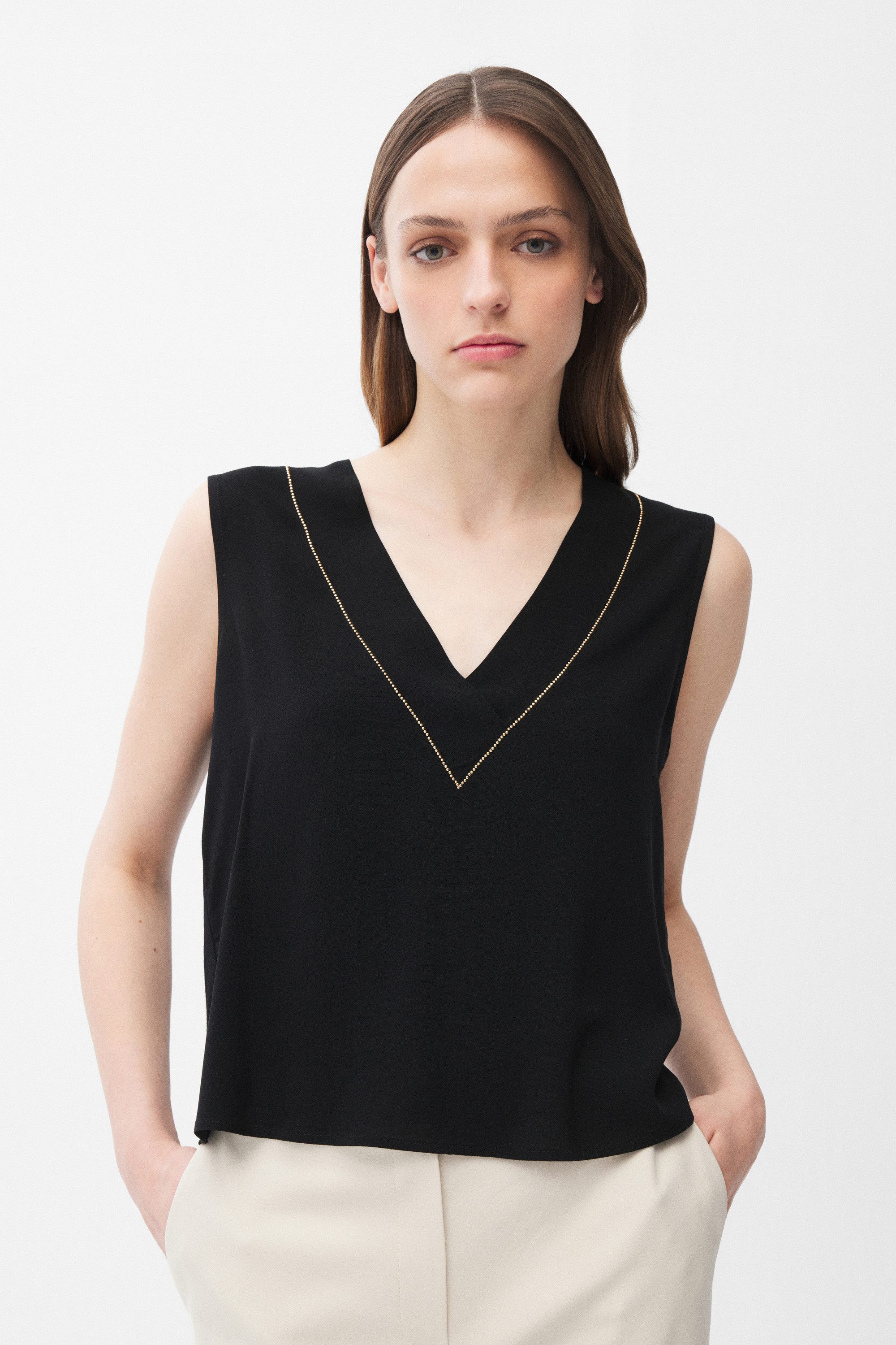 adL Blusentop Ärmellose Bluse mit Strassdetail
